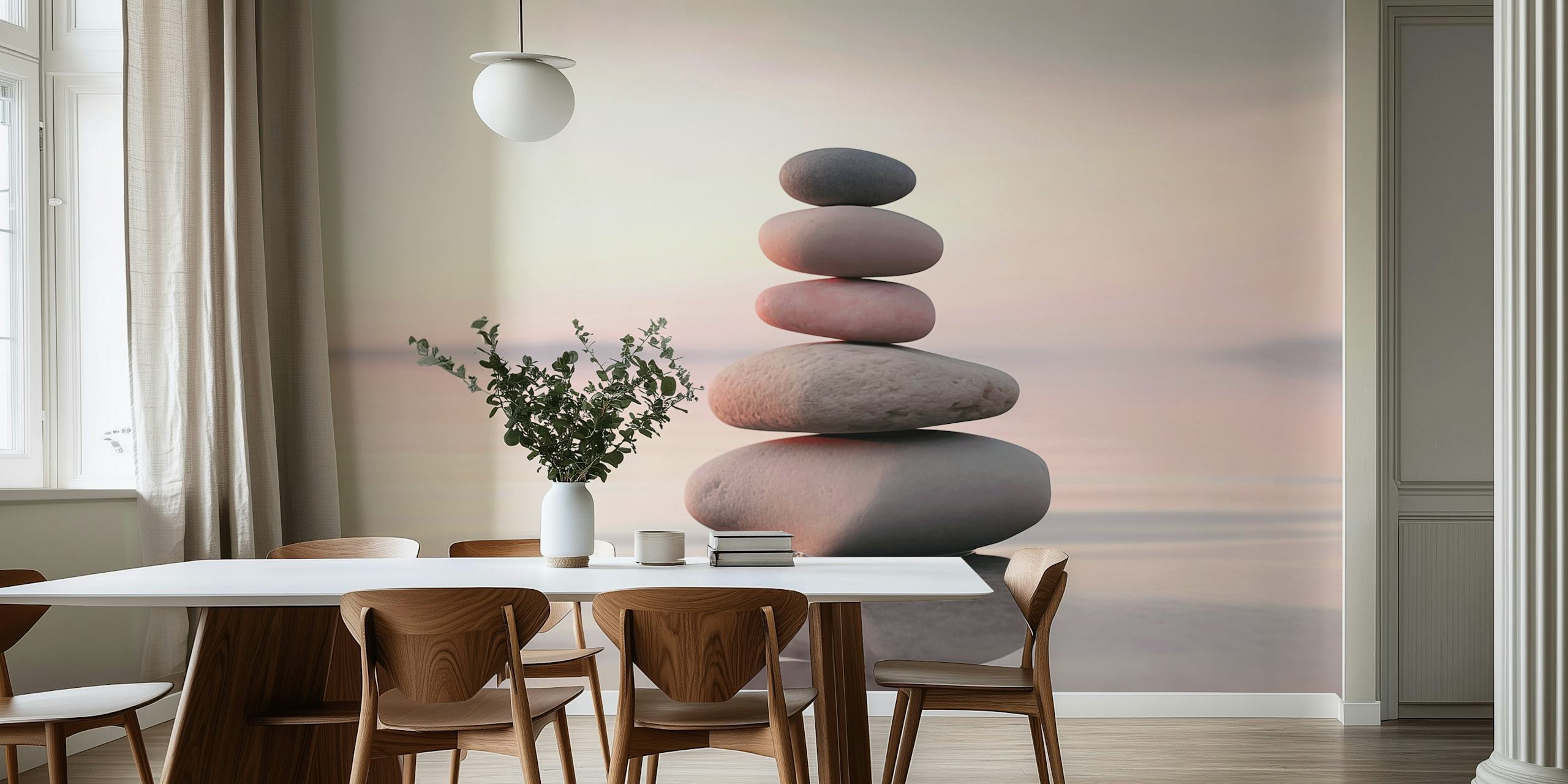 Tapeta Zen Sunset s vyváženými kameny