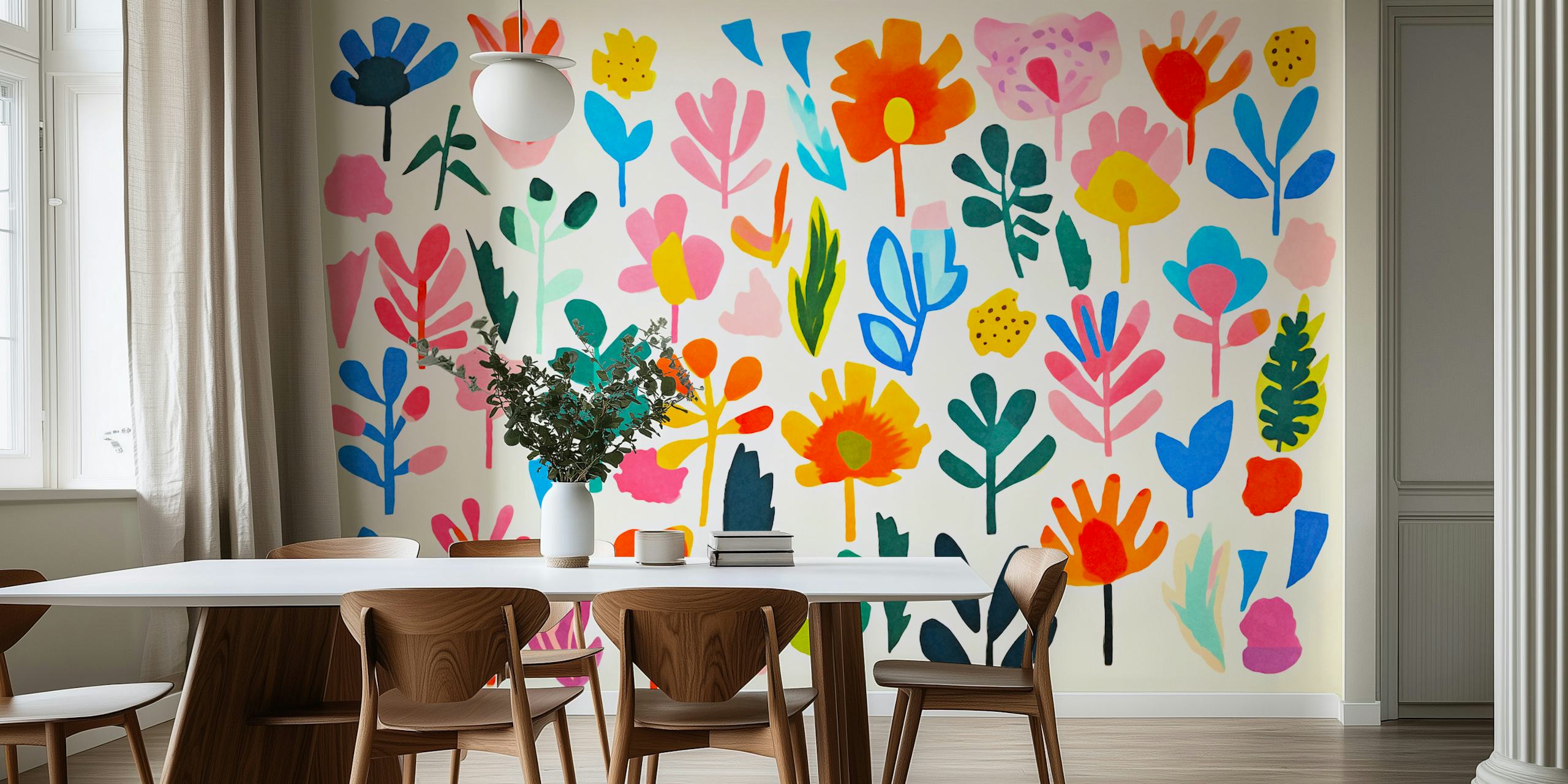 Colorful floral wallpaper in a room setting