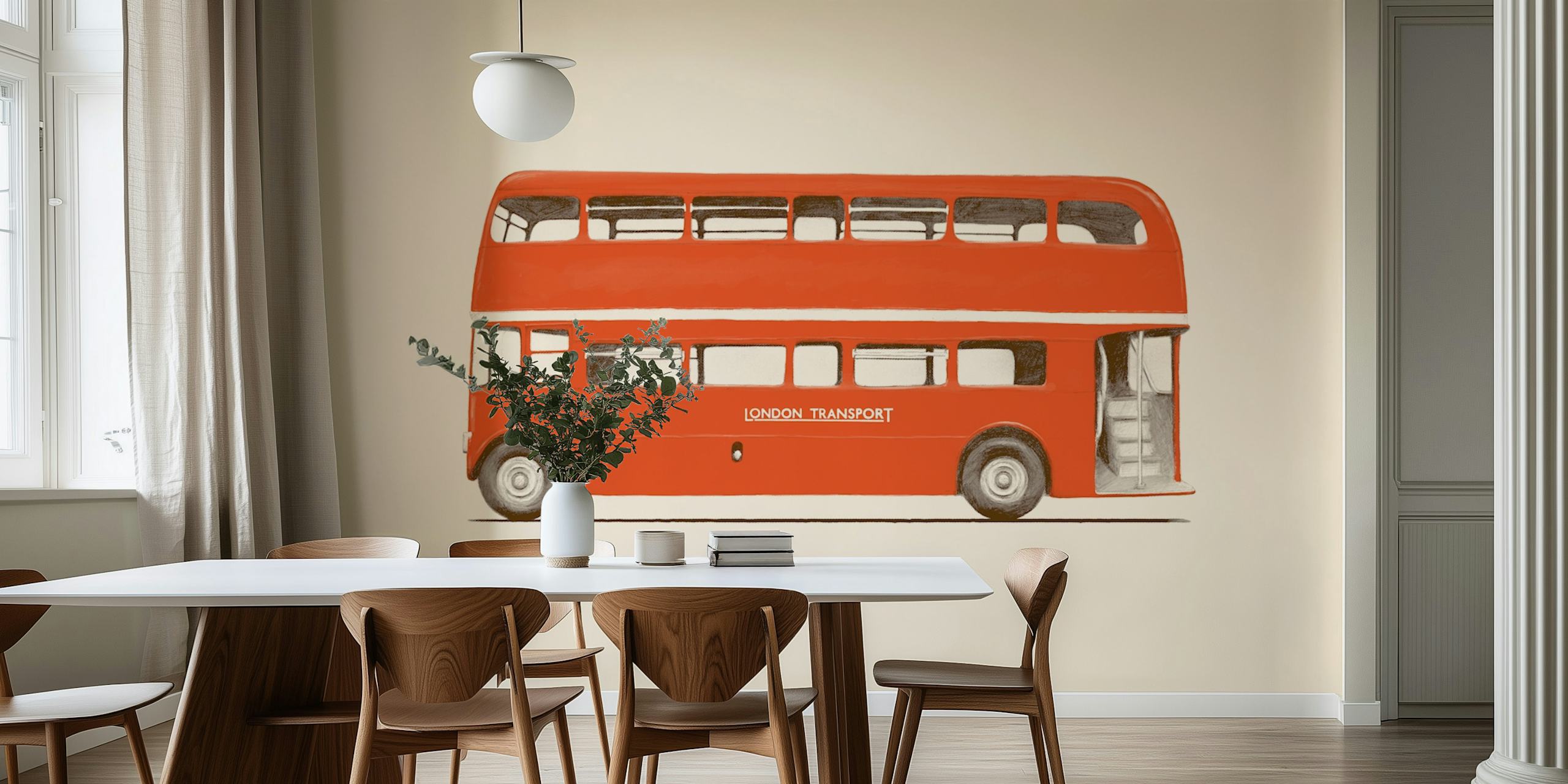 Red double-decker London bus illustration wallpaper
