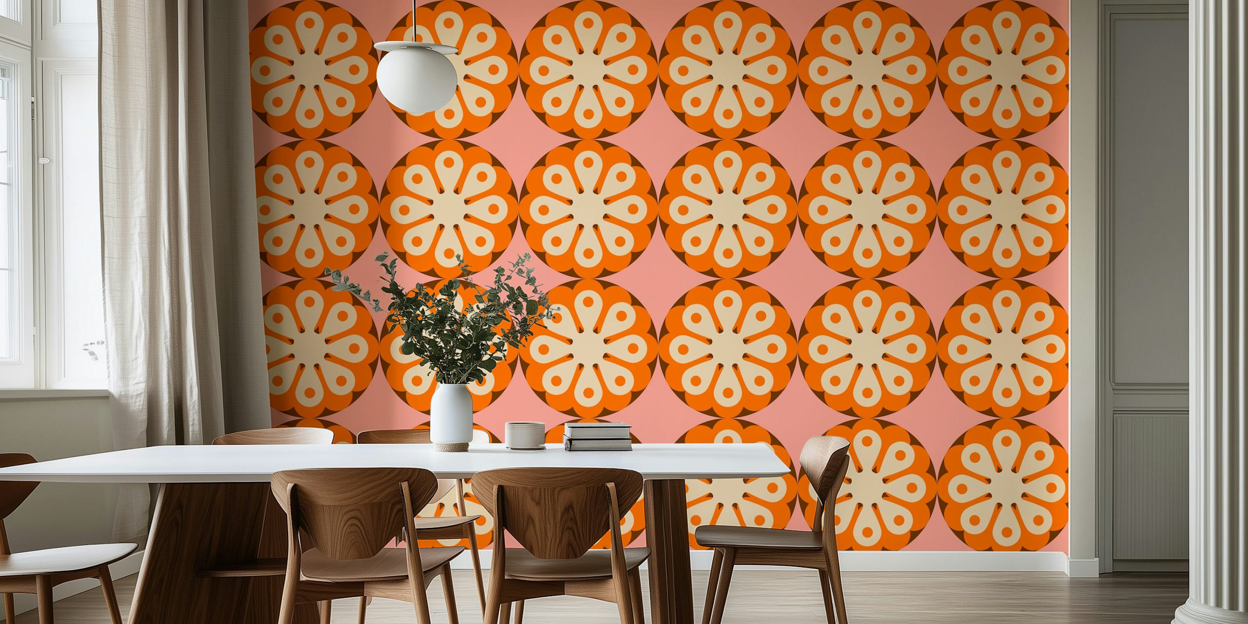 Floral Retro 70s Funky Fashion Tapete in einem Raum