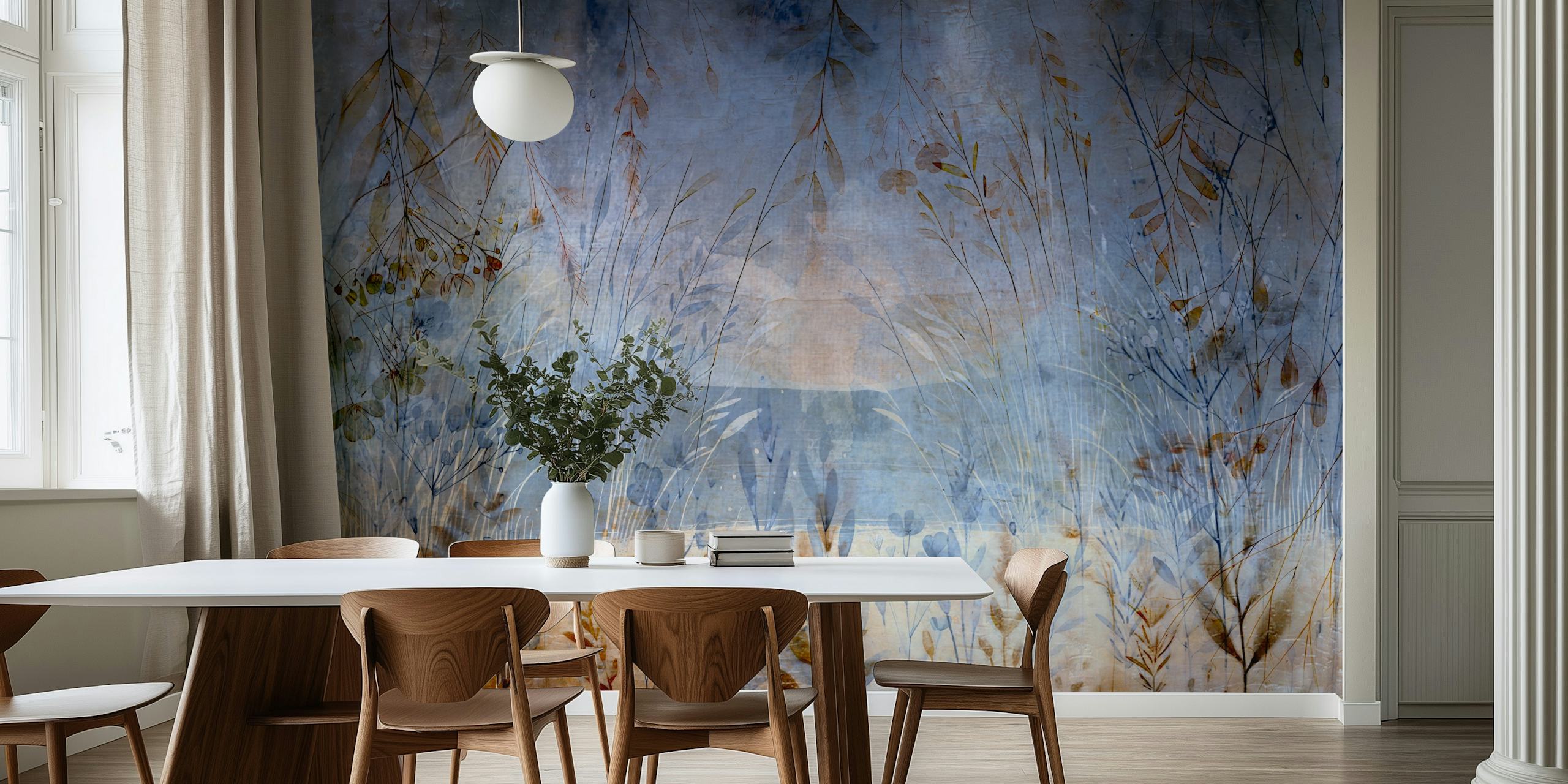Papel pintado Rustic Scandinavian Meadow mostrado en una habitación