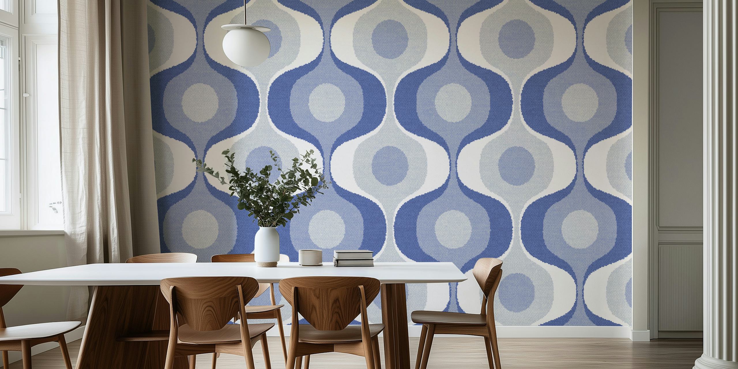 Fluffy Scandi 70s behang weergegeven in een kamer