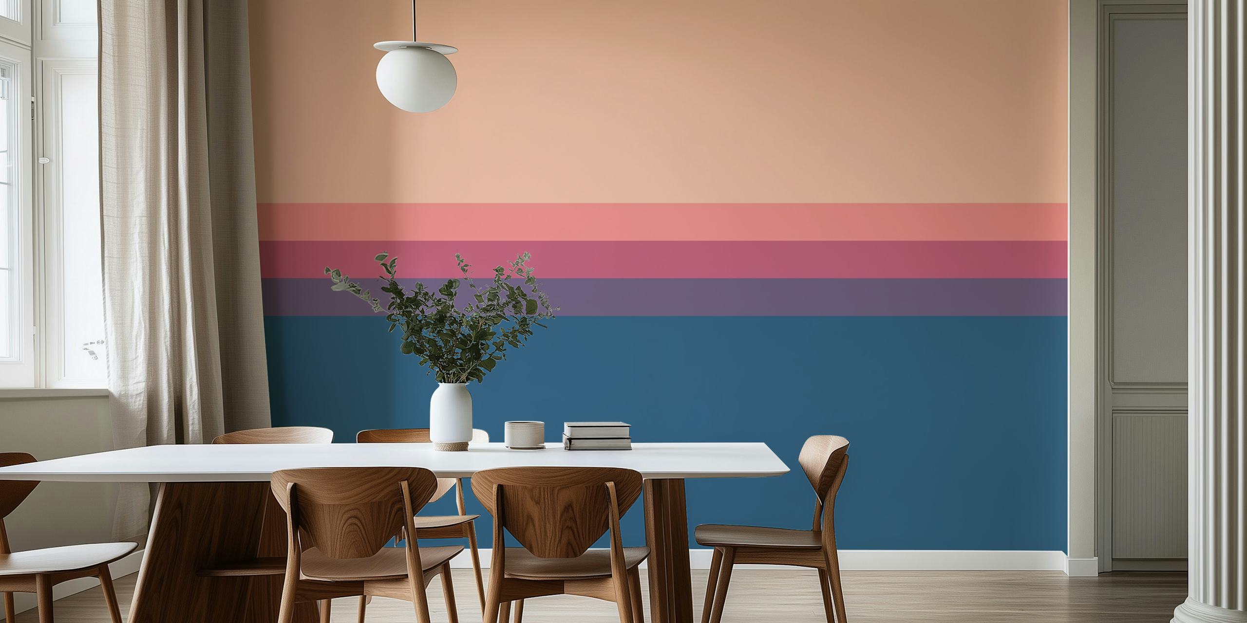 Horizontal stripes in peach, pink, and blue tones wallpaper