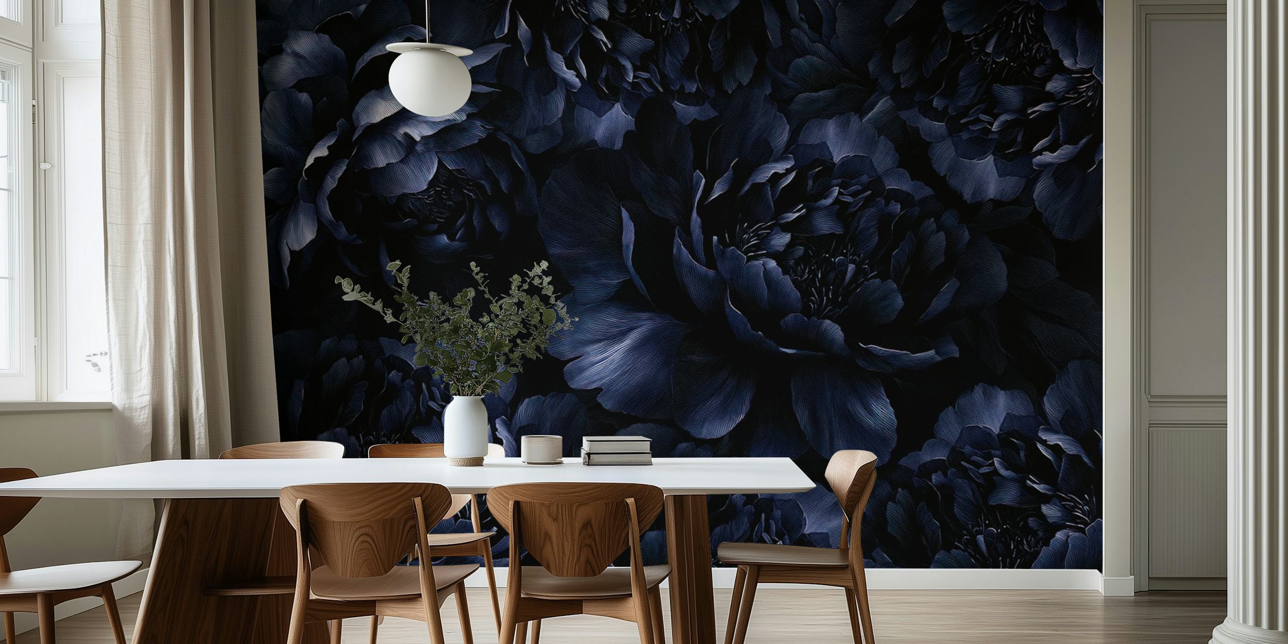 Gothic Baroque Dark Midnight Peonies carta da parati