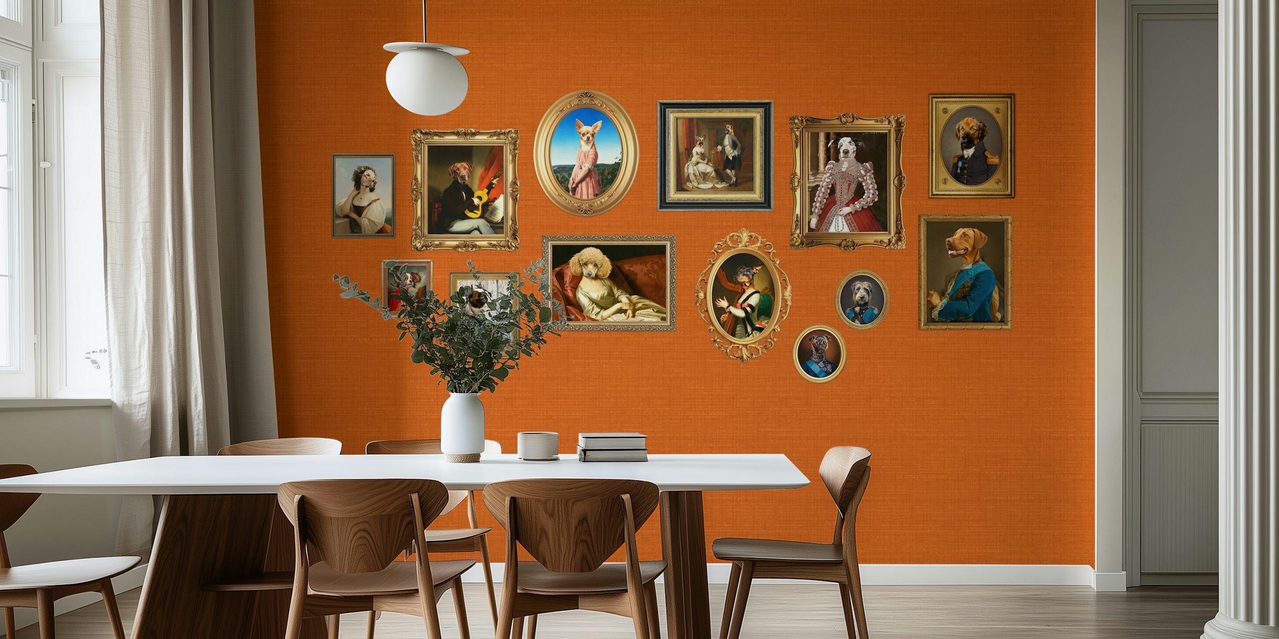 Dog Portraits Statement Wall in orange