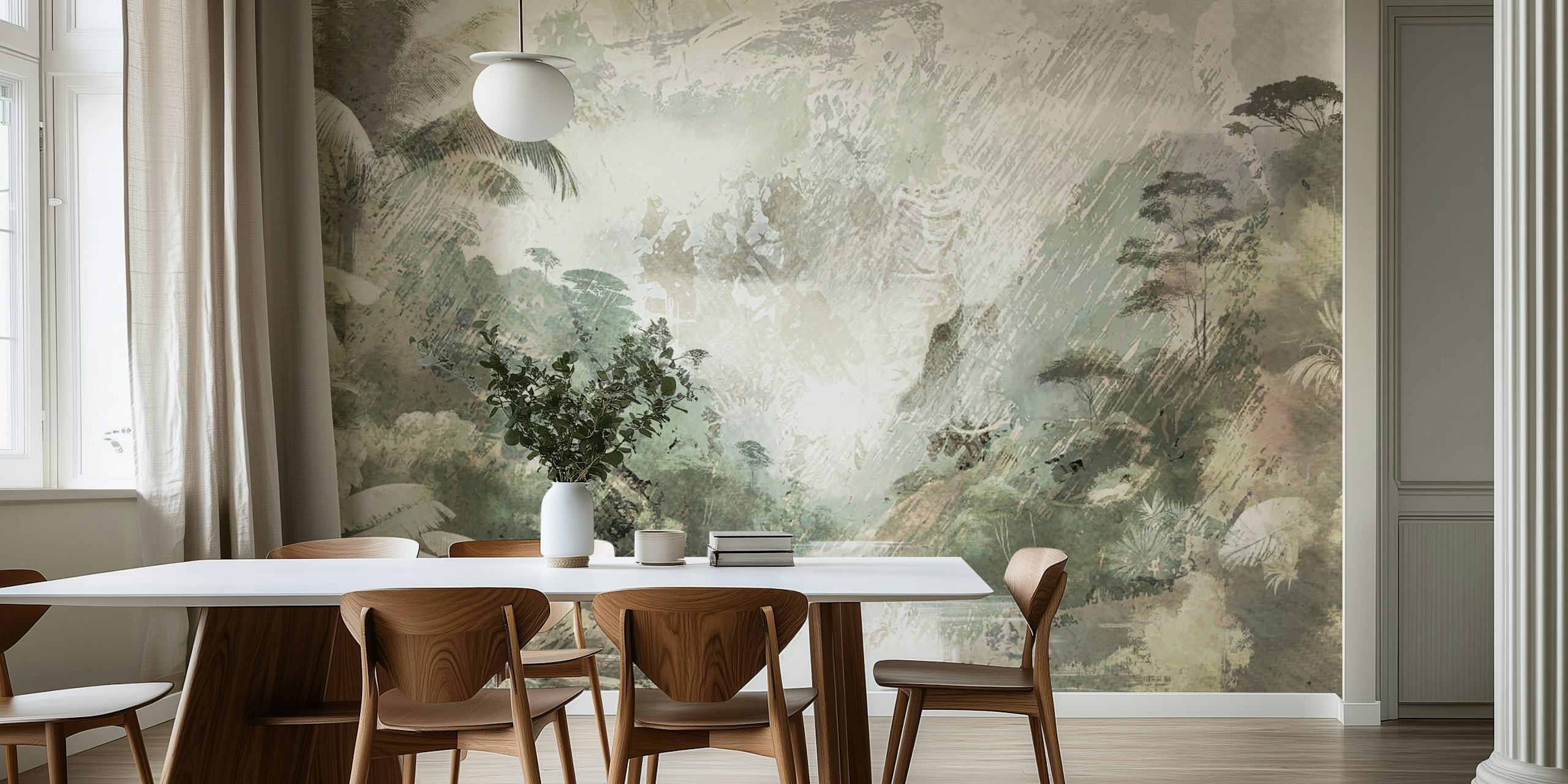 Misty Jungle Escape wallpaper in a room setting