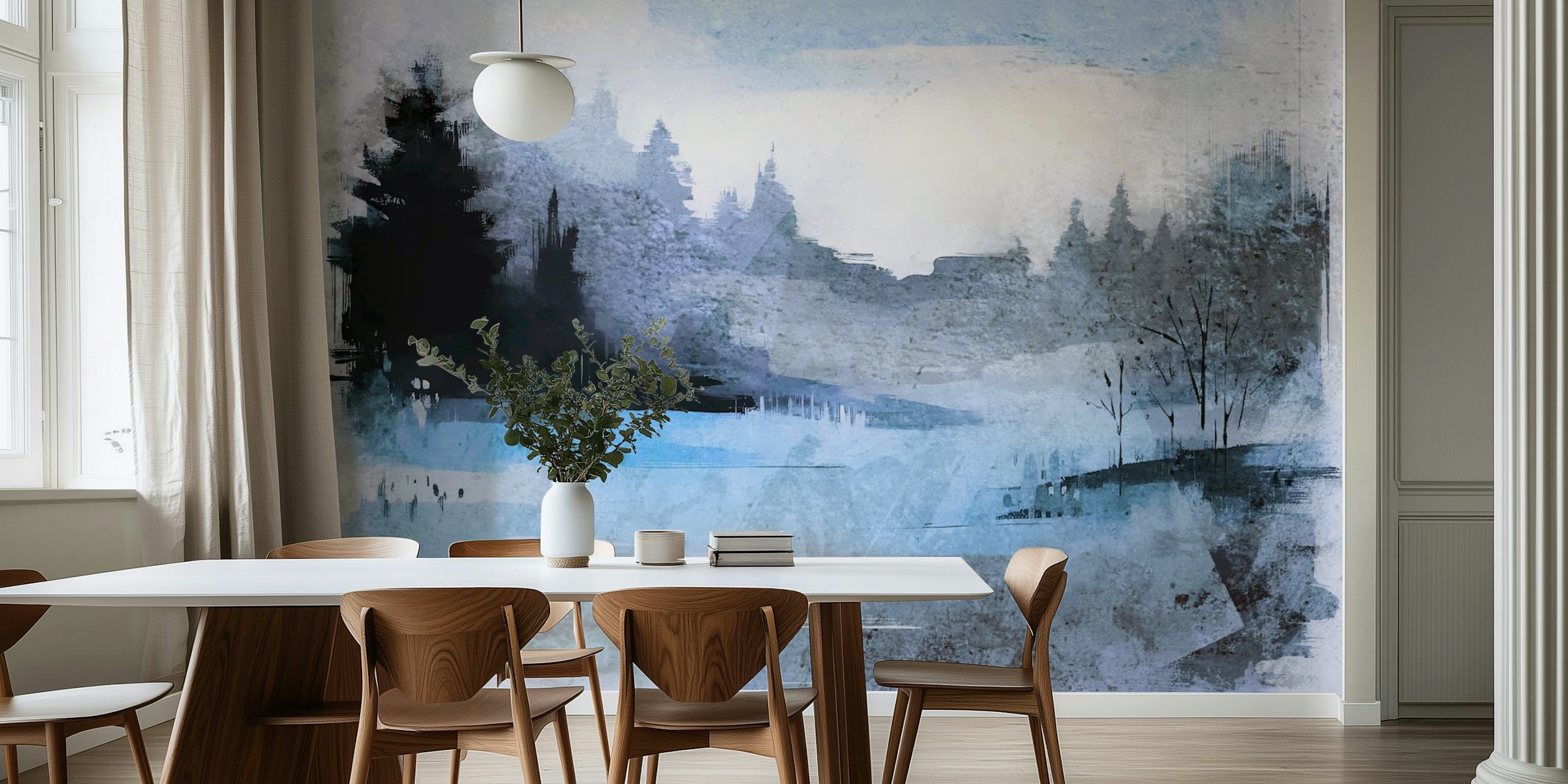 Abstract blue and gray forest landscape wallpaper