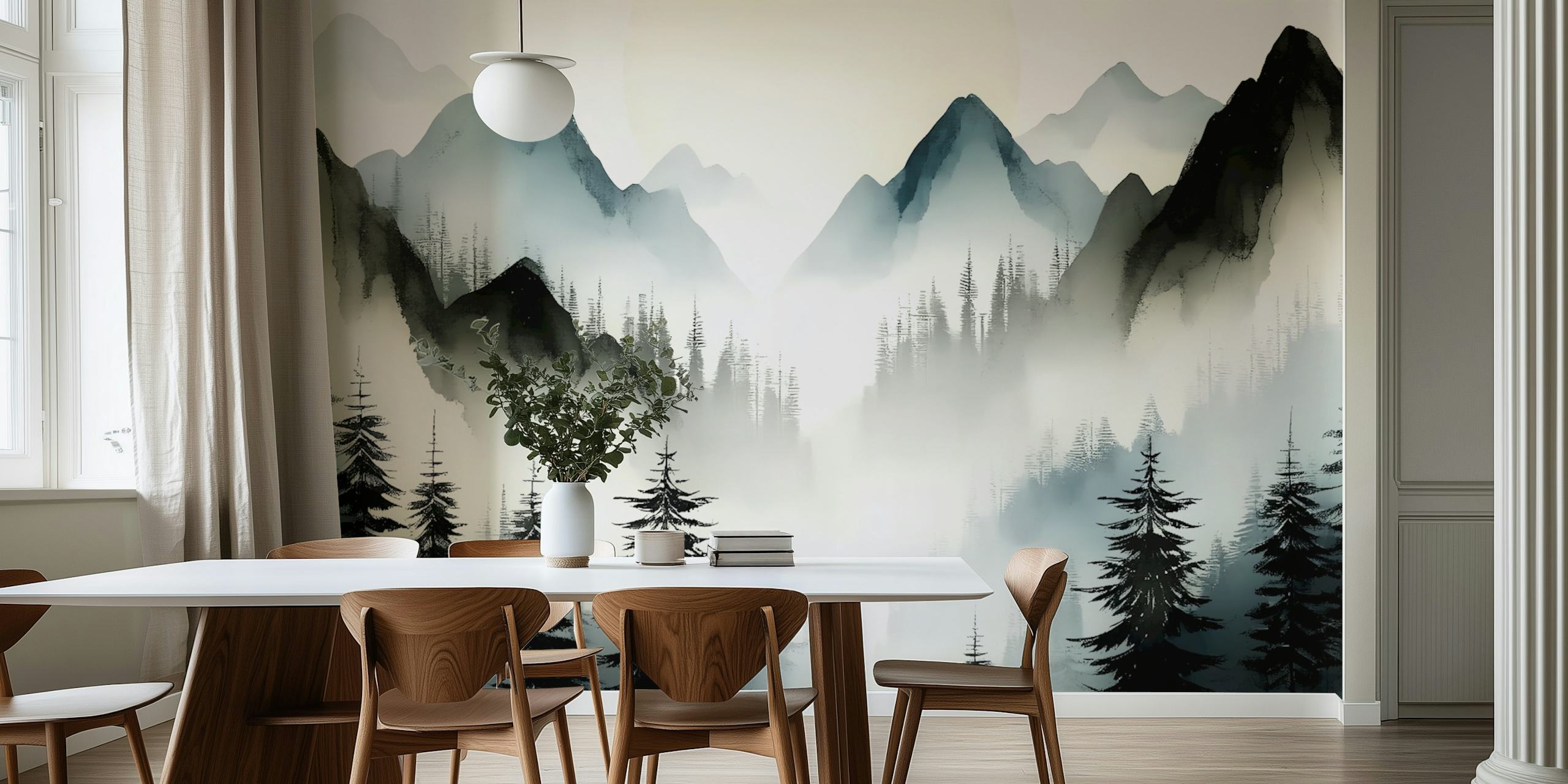 Misty Mountain Escape wallpaper in a room