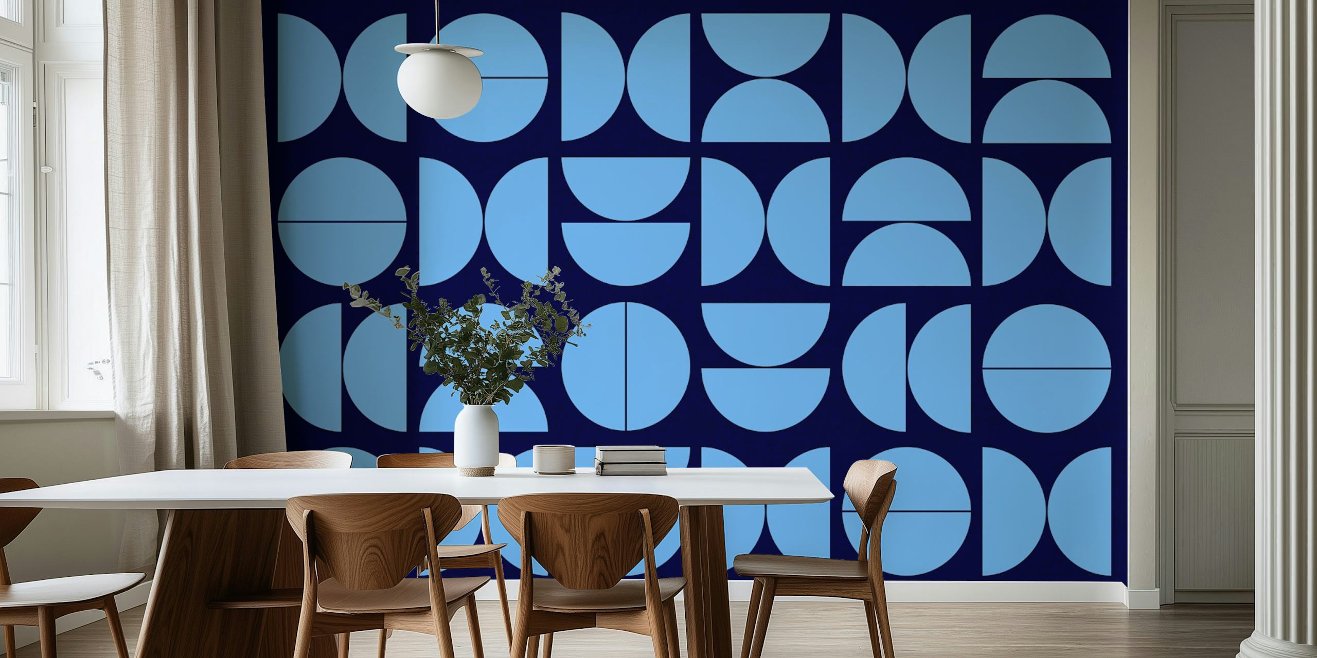 Geometric Blues Art wallpaper in a room