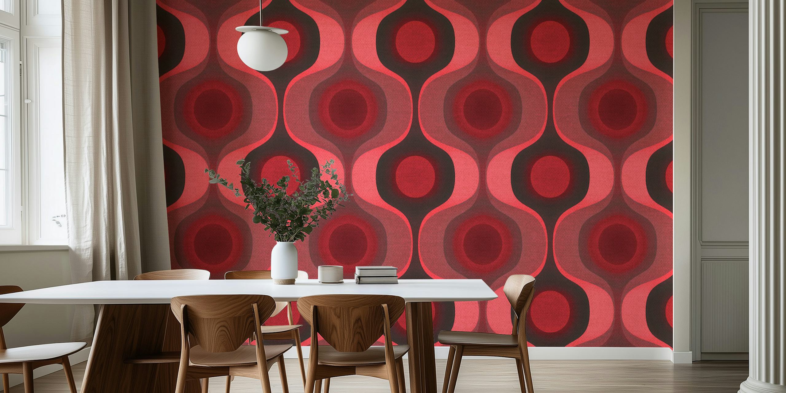 Carta da parati Moody Crimson 70s Groovy Geometry in una stanza