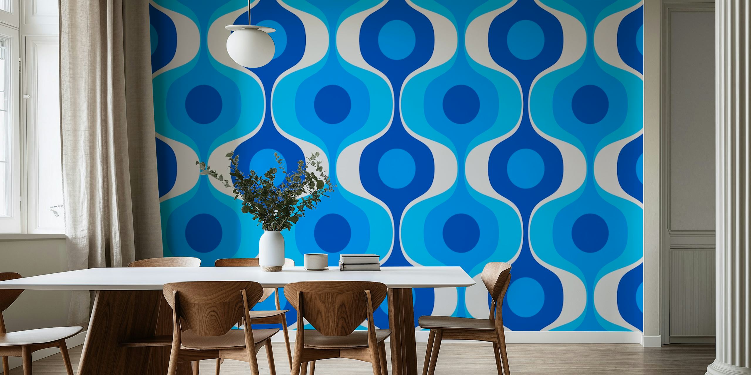 Projekt tapet Blue Retro Groove w pokoju