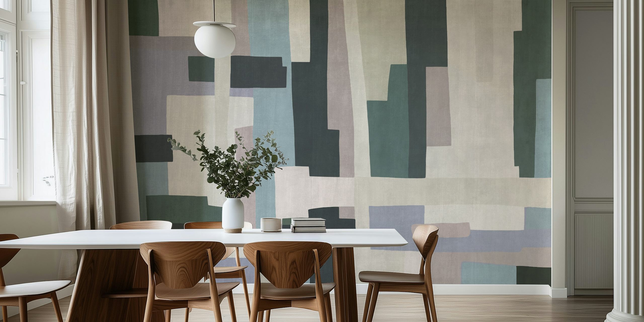 Geometric art drawing wallpaper in a room
