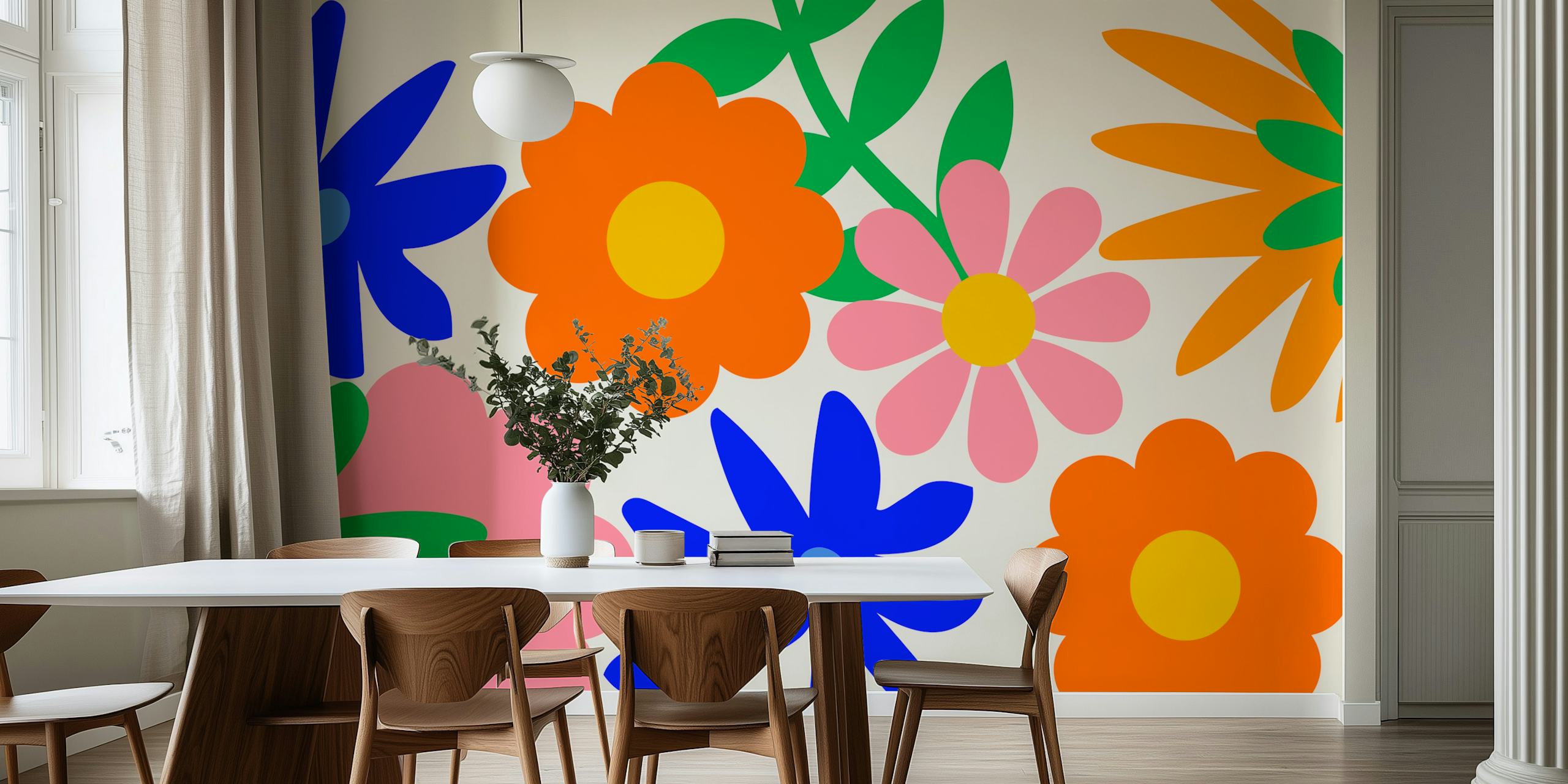 Värikäs kukkateippi huoneessa