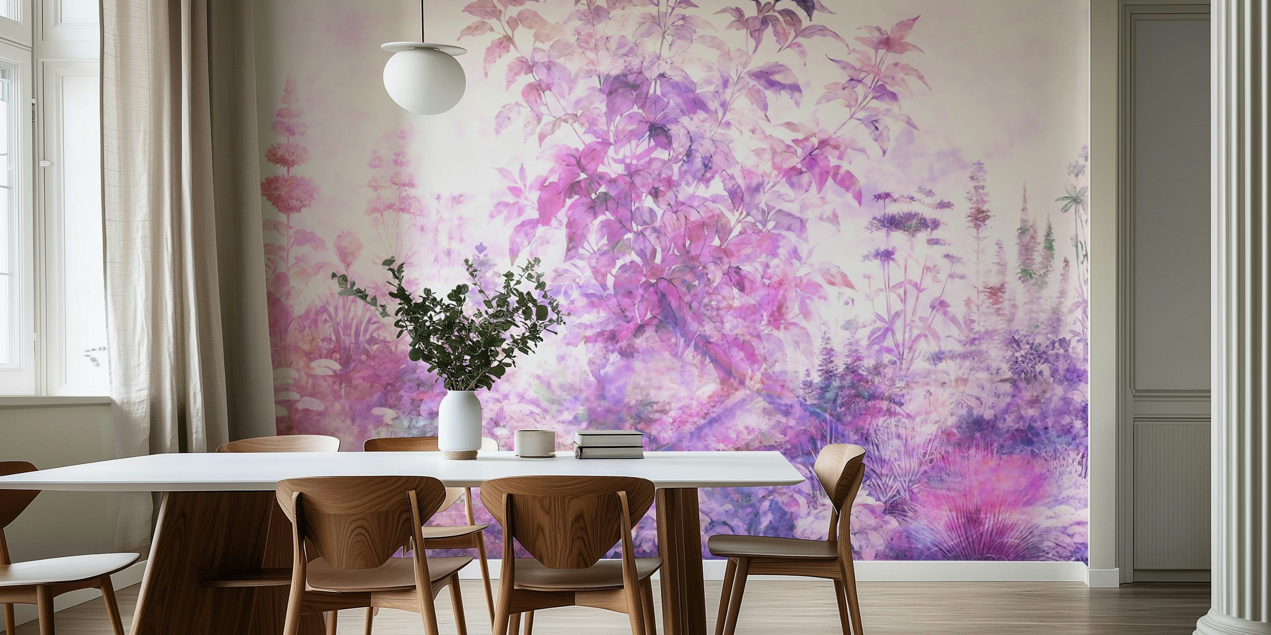 Purple floral pattern with soft hues and botanicals wallpaper