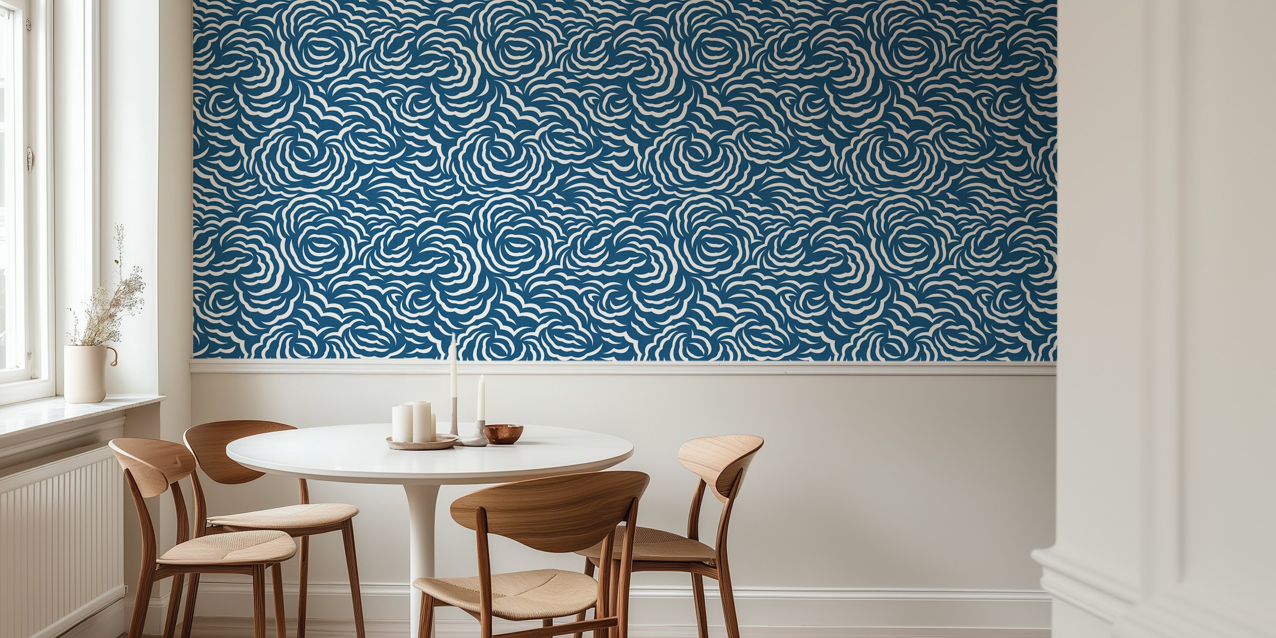Flowery Clouds Ocean Blue wallpaper in a room