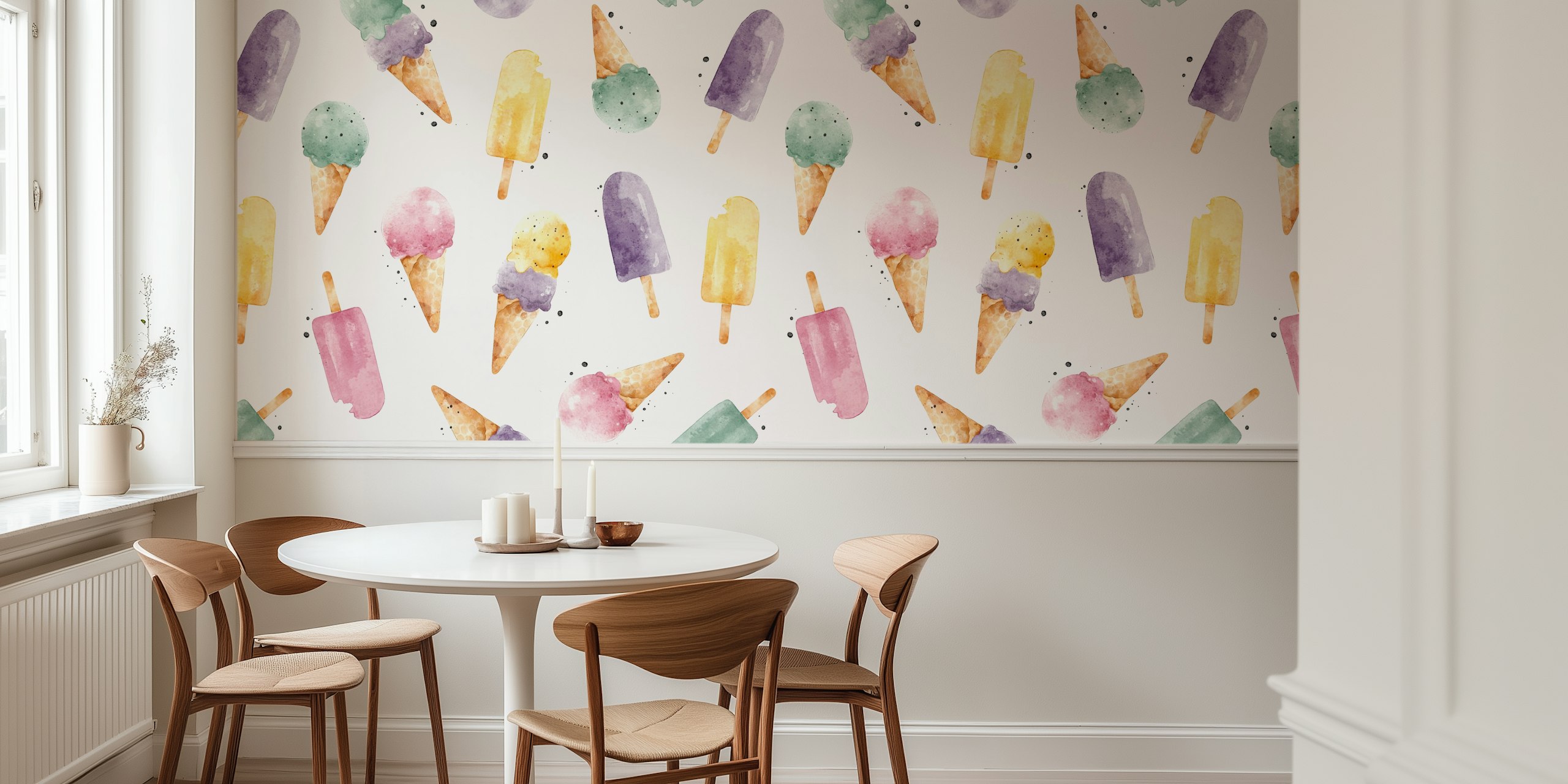 Watercolor Ice-Cream tapet i et lyst rum