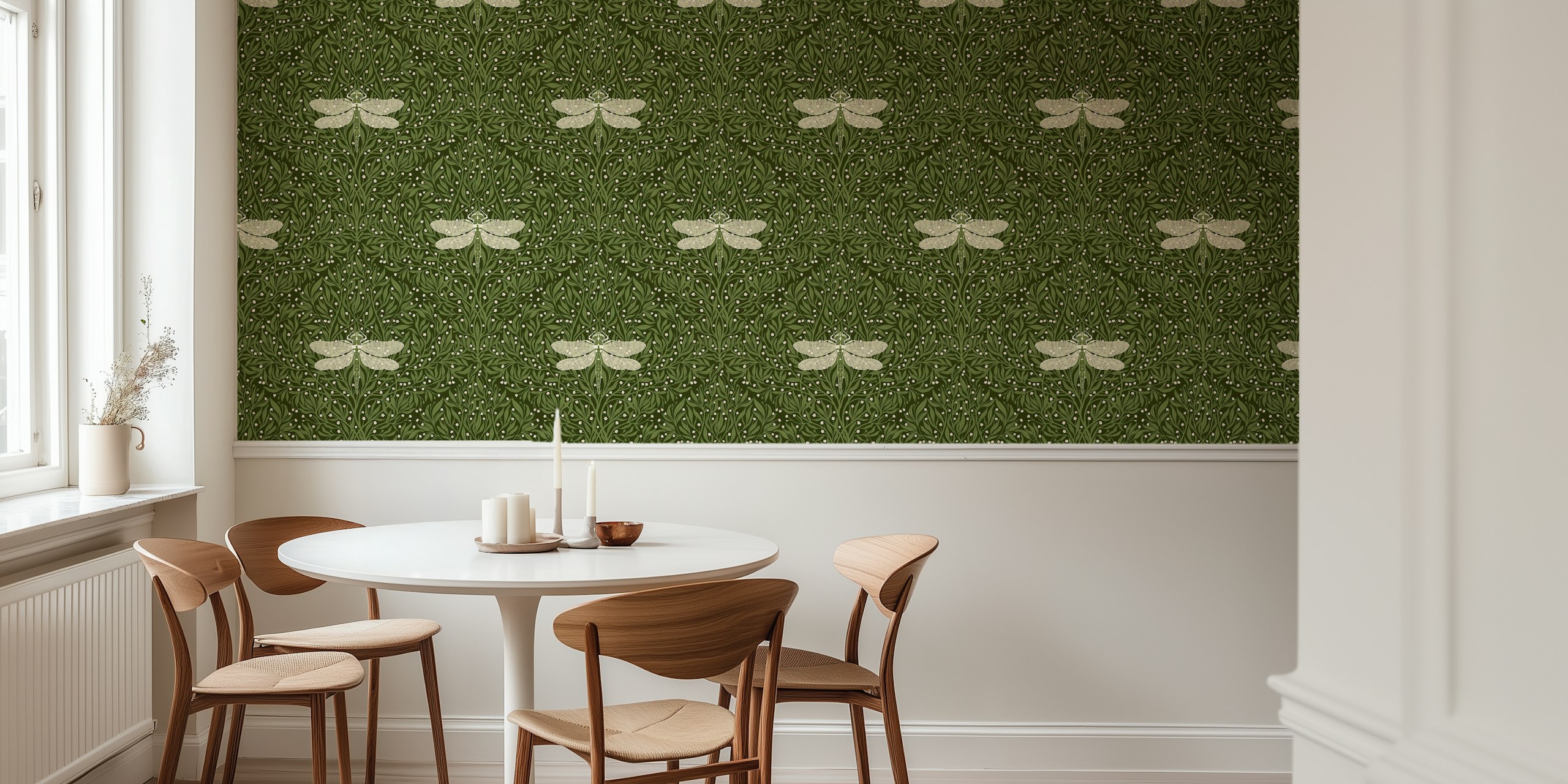 Leaves and flowers wallpaper in a room