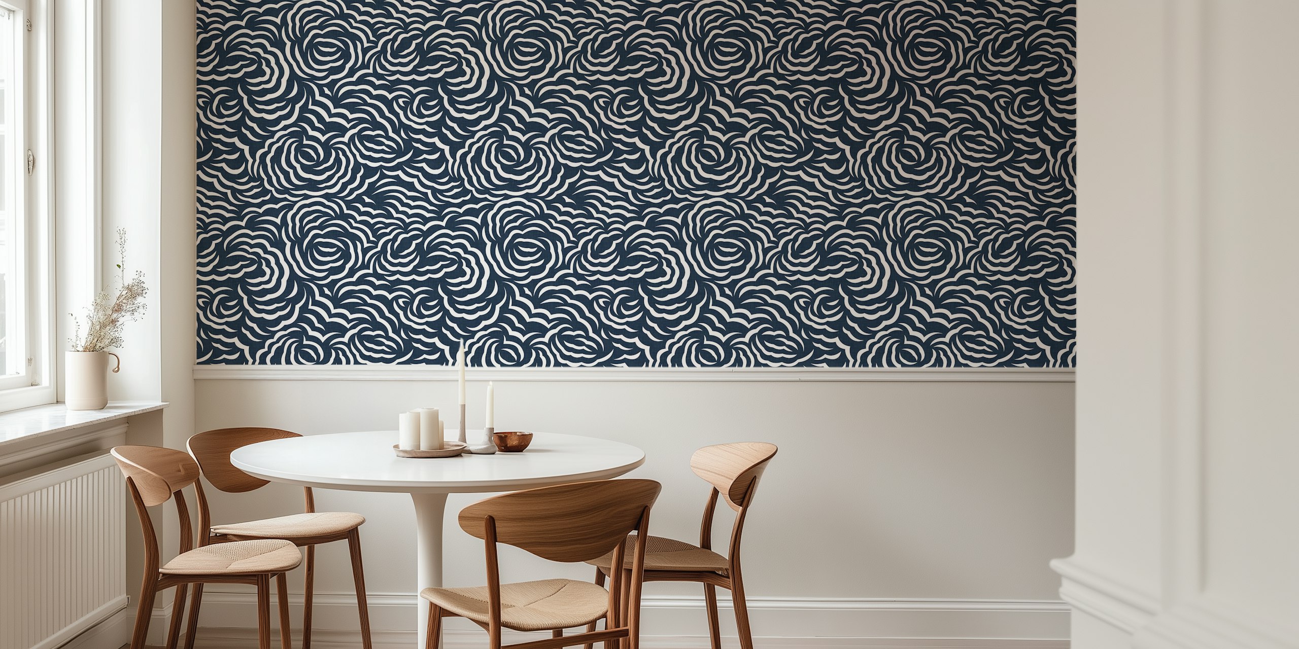 Flowery Clouds Navy Blue wallpaper in a room