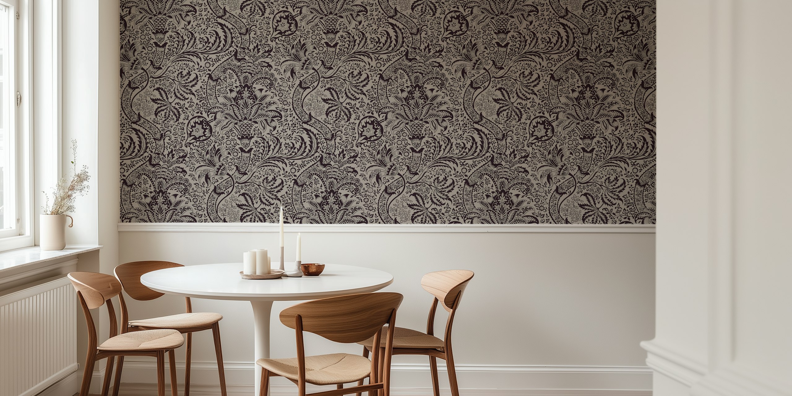 Floral Victorian grey pattern wallpaper with intricate designs