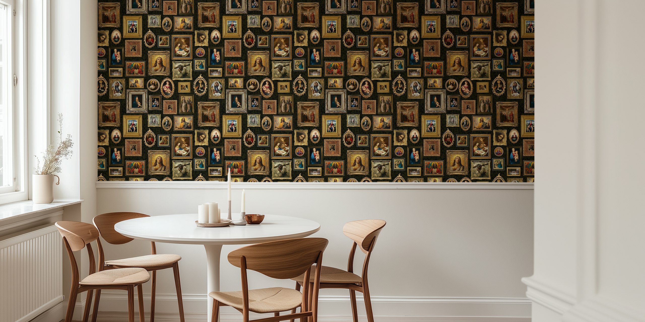 Classic religious art masterpieces wallpaper in a room