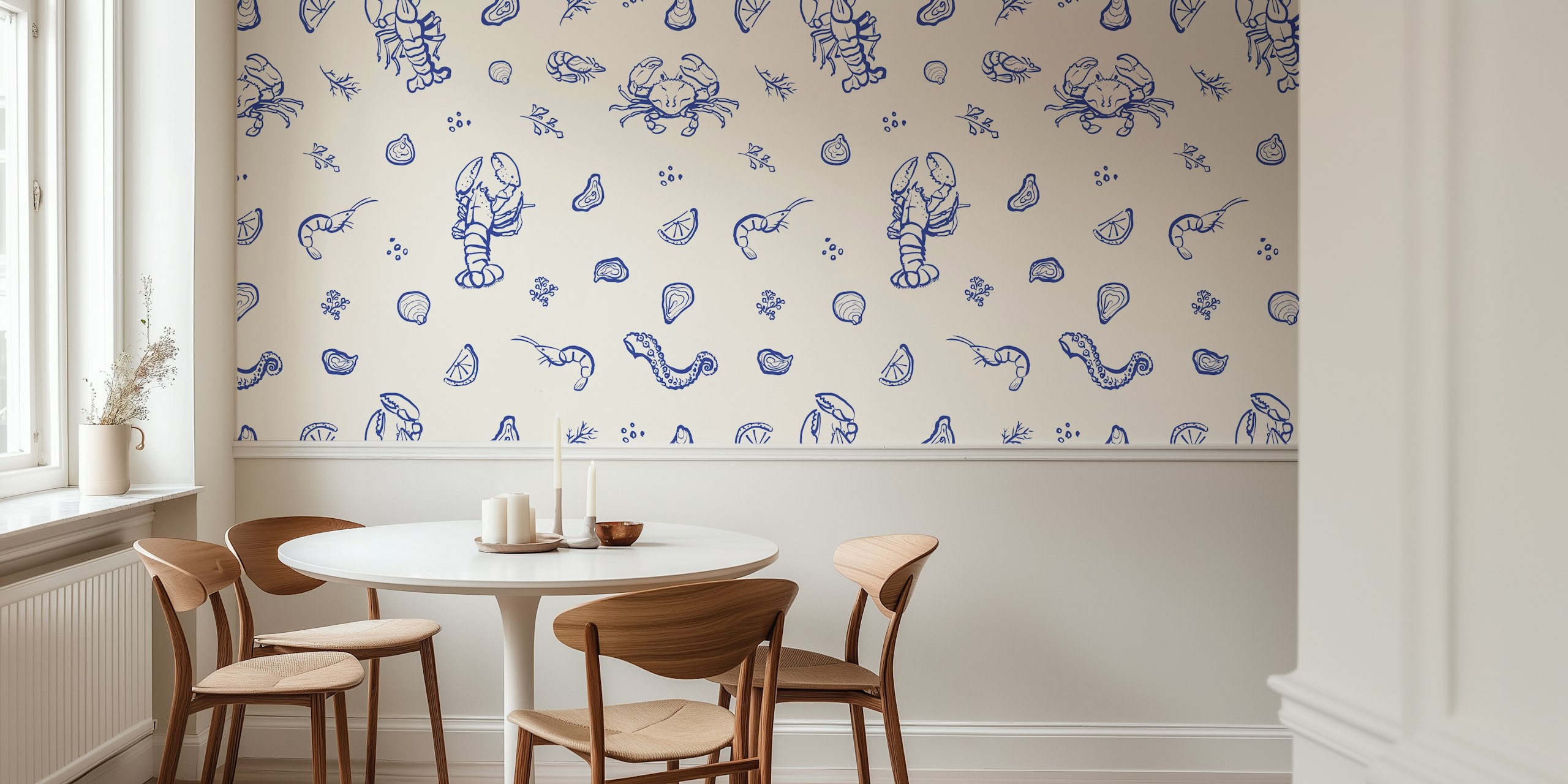 Fresh seafood wallpaper in a room design