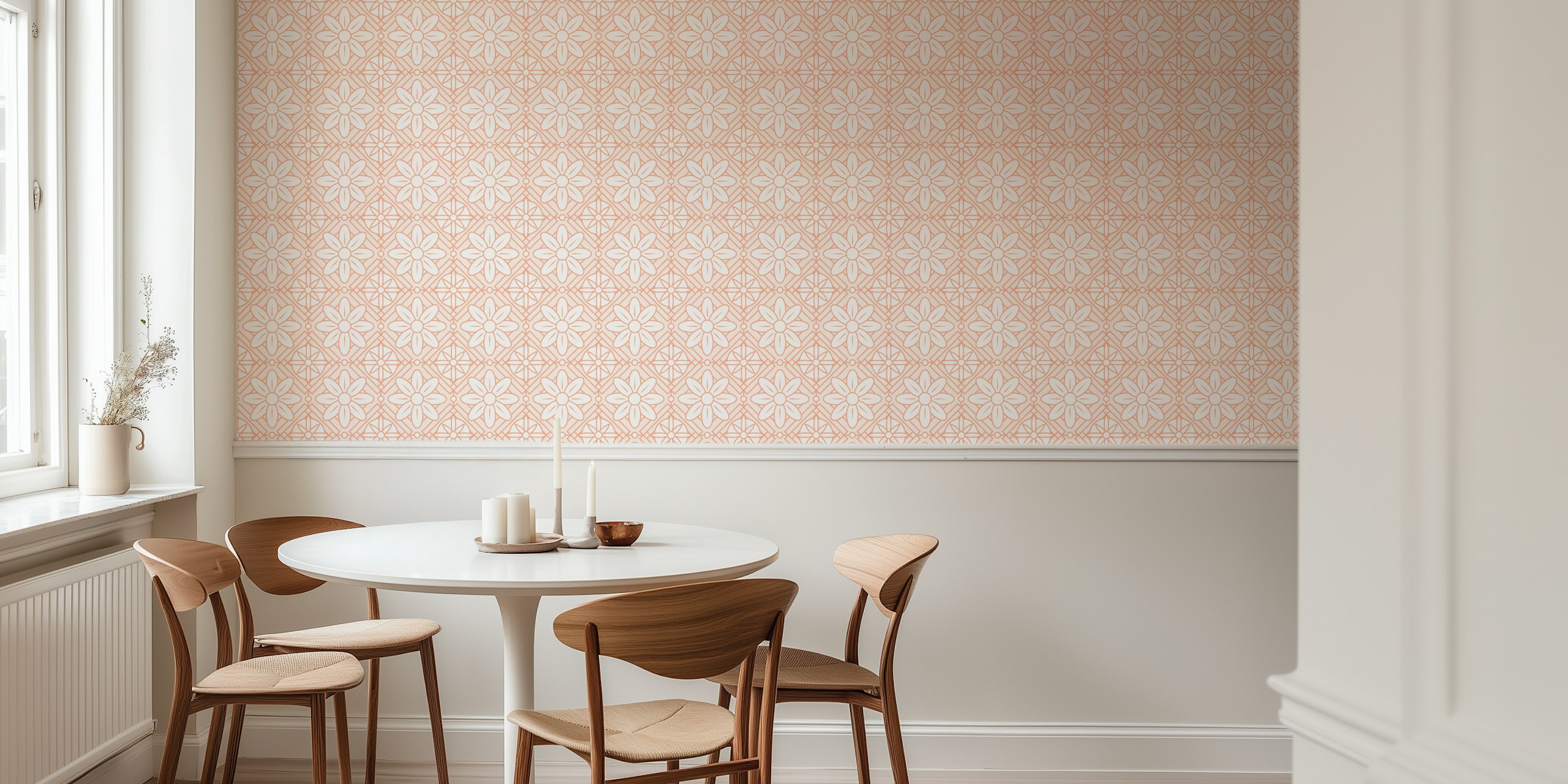 Blush Pink Floral Tiles wallpaper in a room