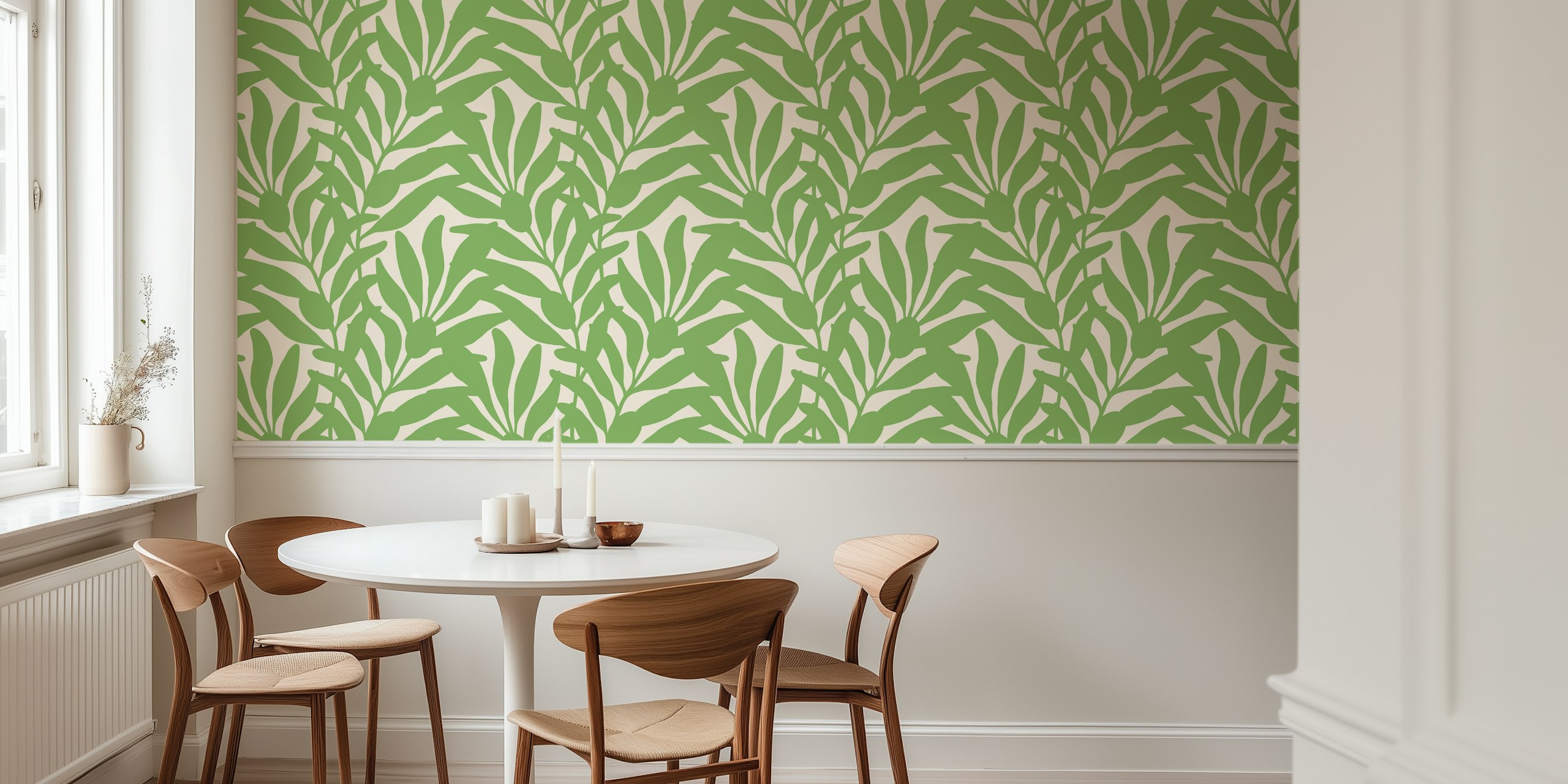 Seaside Olive Branches wallpaper in a room