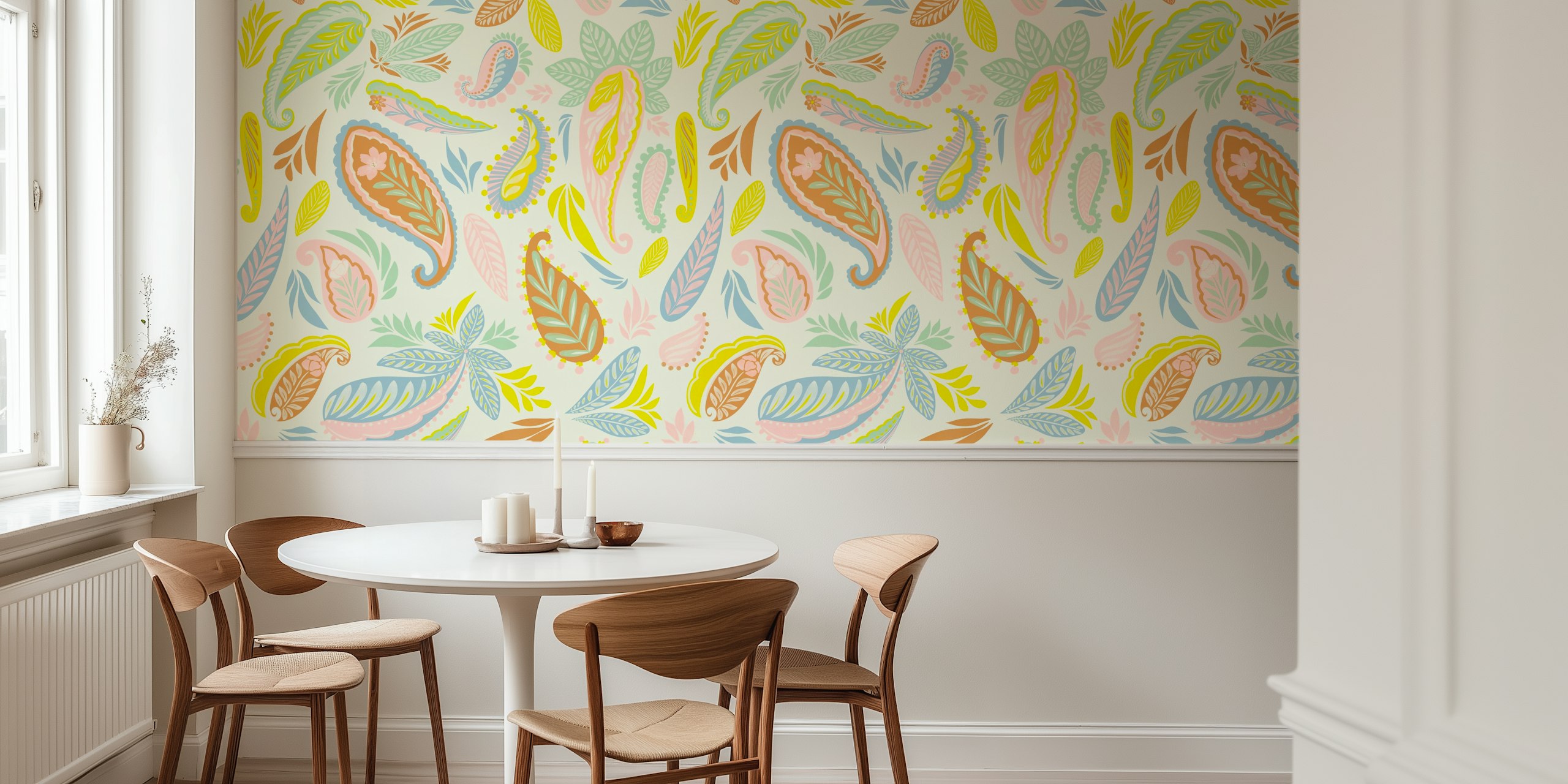 Whimsical Paisley Leaves behang in een kamer