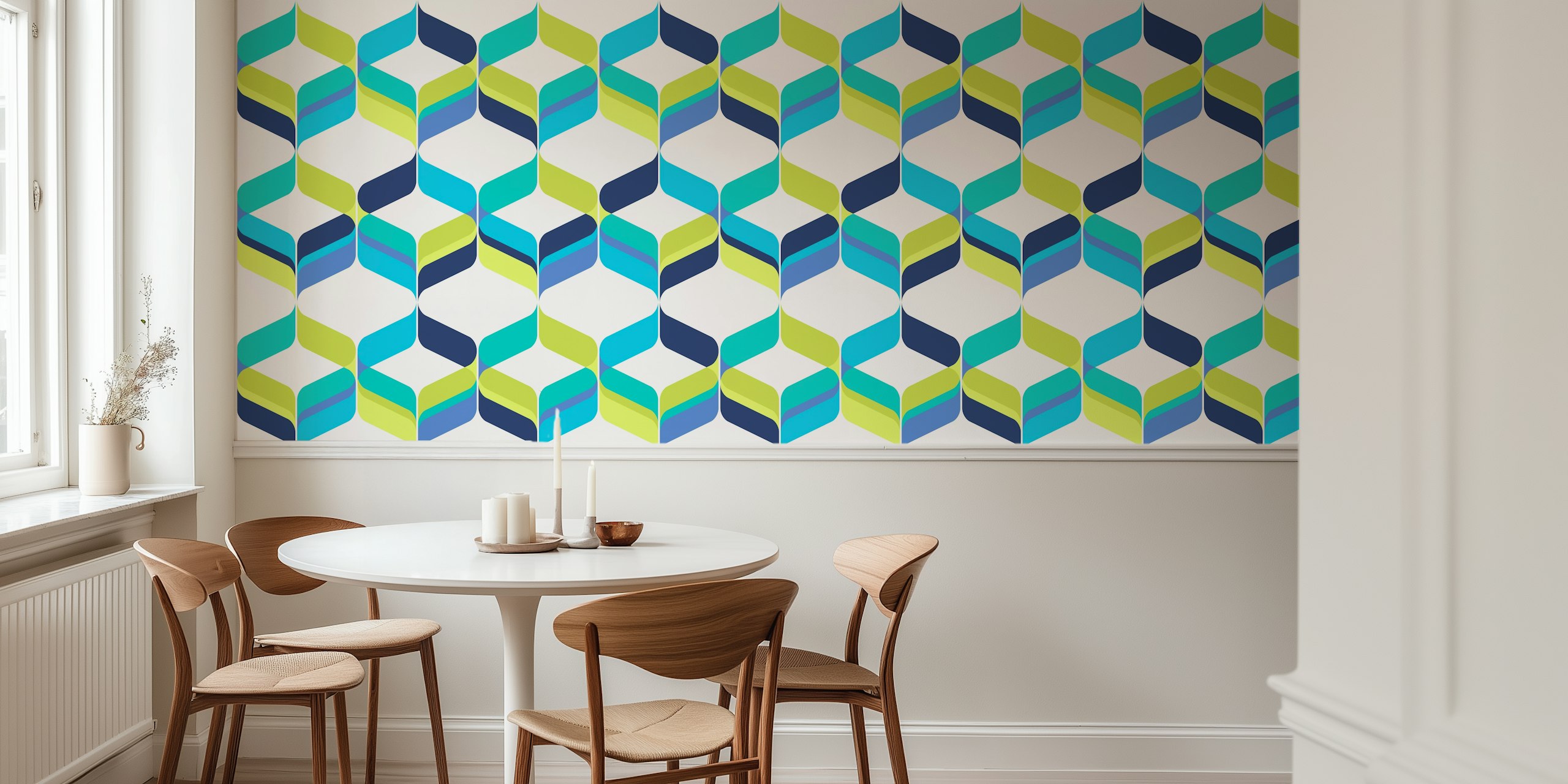 Retro Mod Ribbons-tapet i ett modernt rum