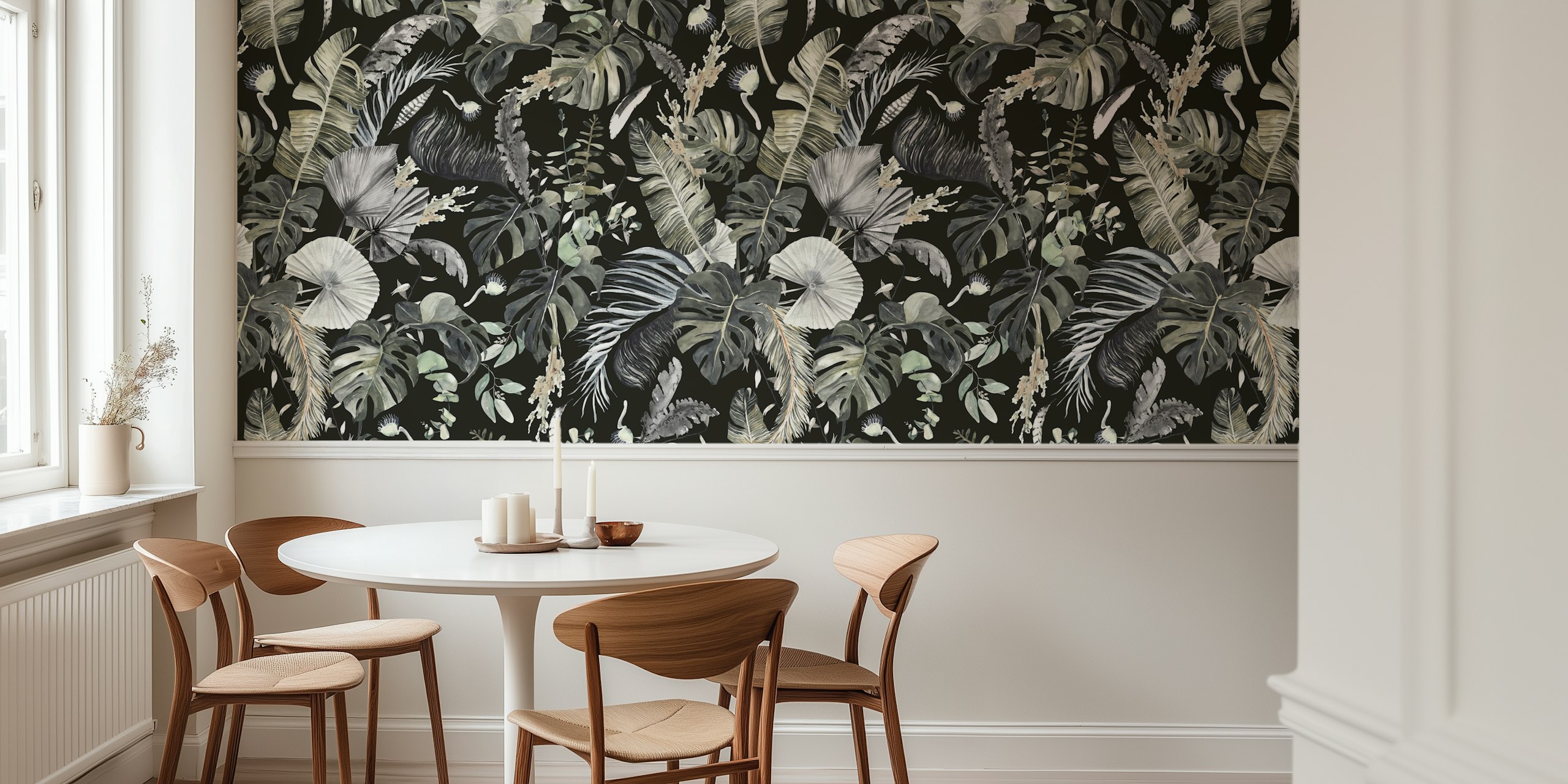 Tropical Noir Botanica wallpaper in a room