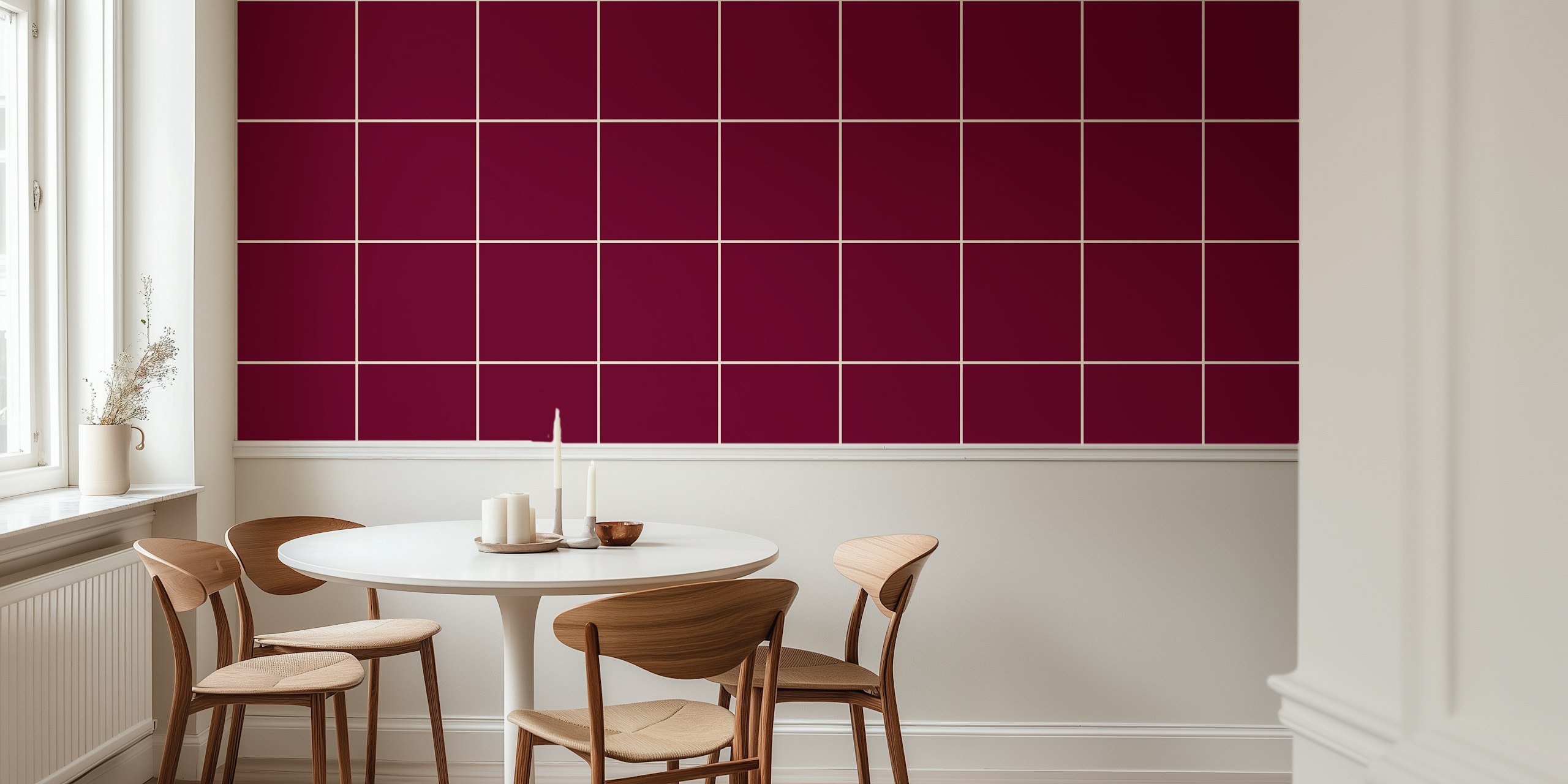 Burgundy minimal grid pattern wallpaper