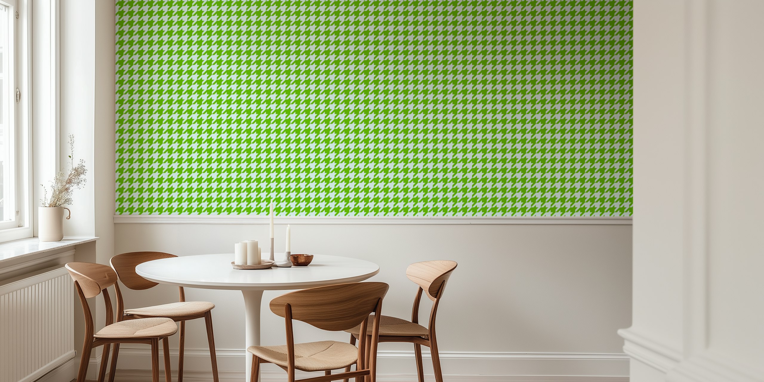 Blue and green houndstooth wallpaper i et rum