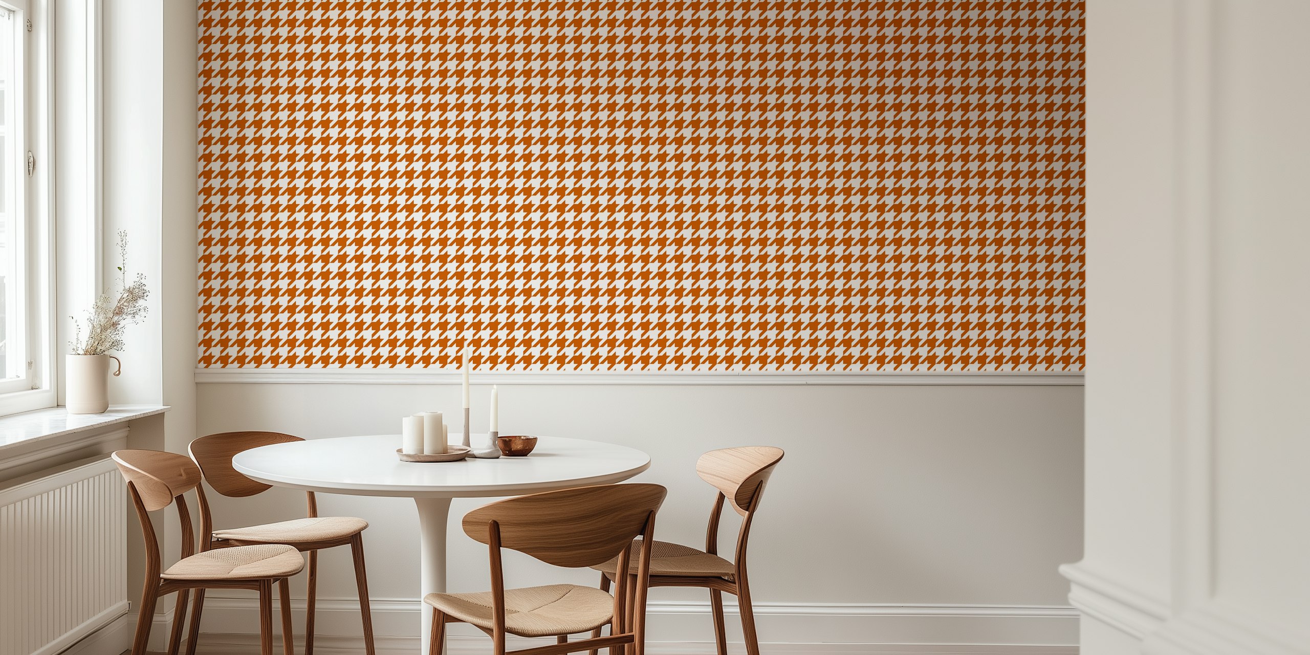Brown houndstooth wallpaper in a room