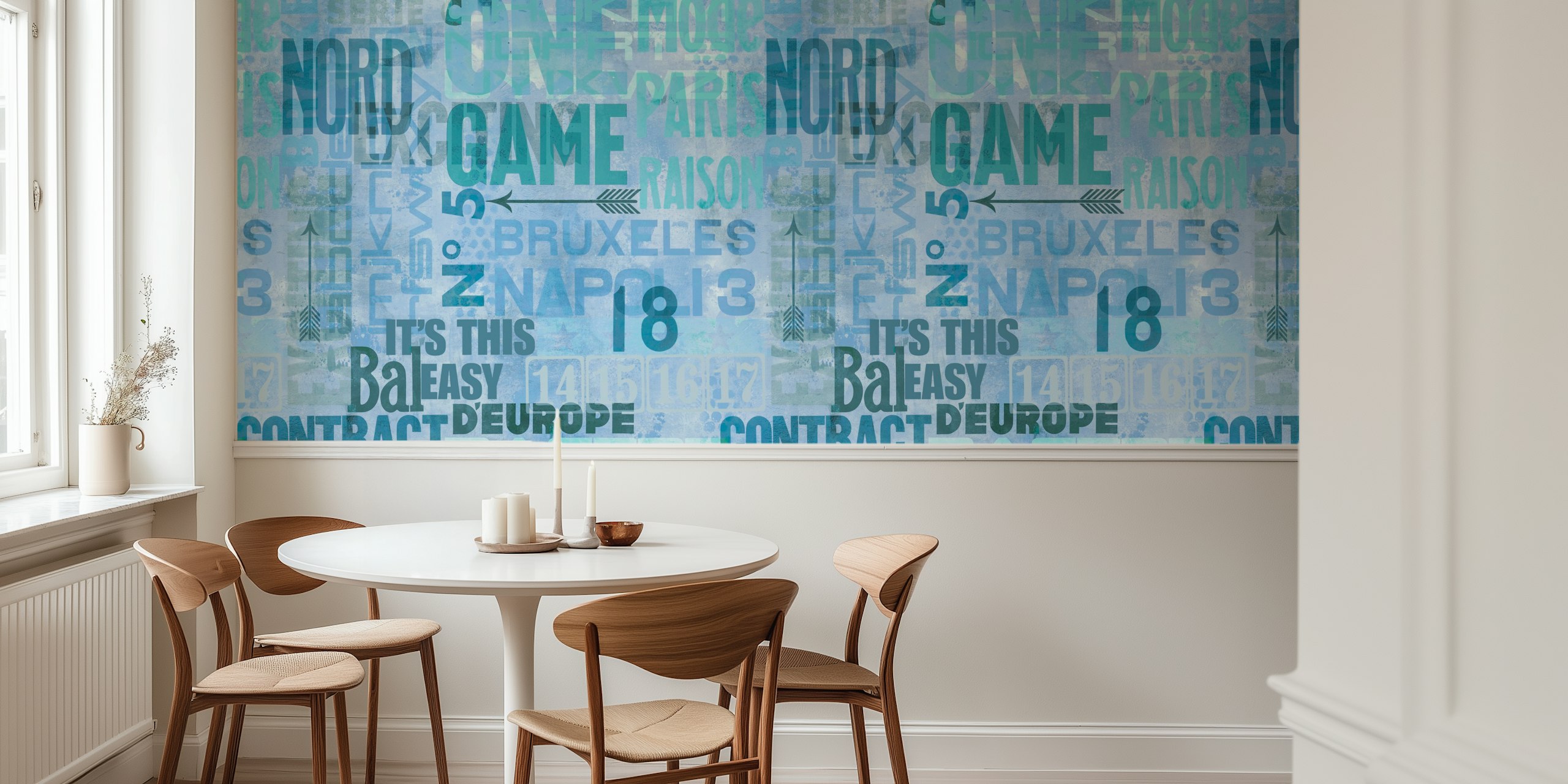 Modern urban typeface fusion wallpaper in a room