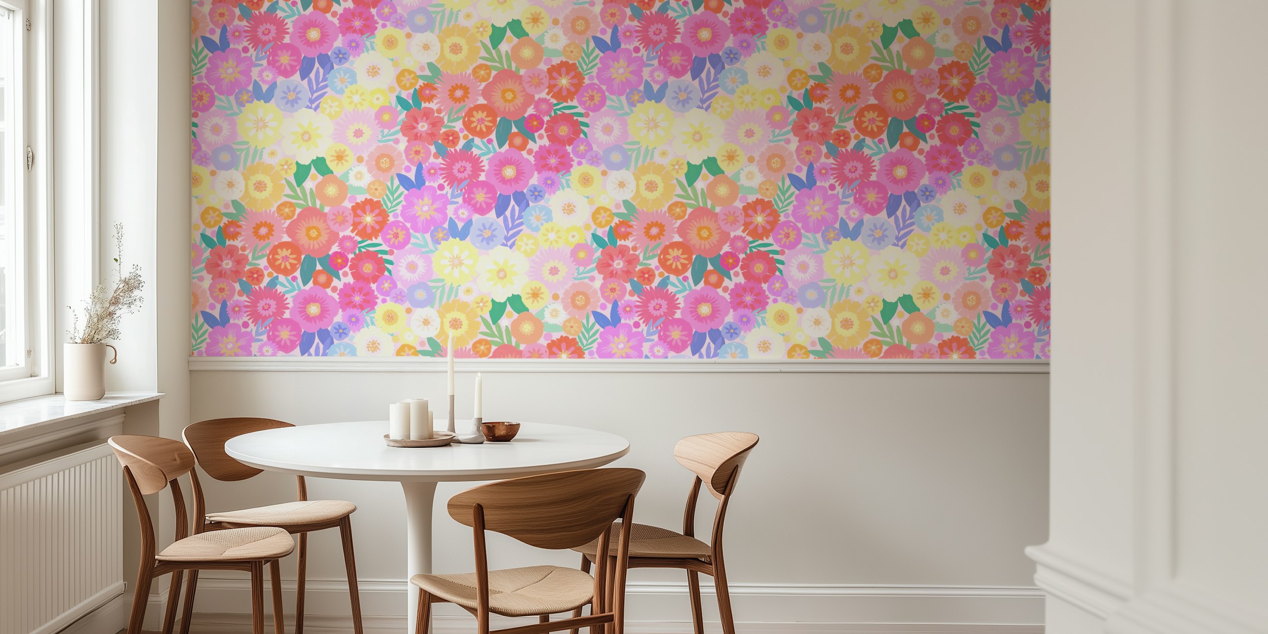 Rainbow Blooms floral wallpaper in a room
