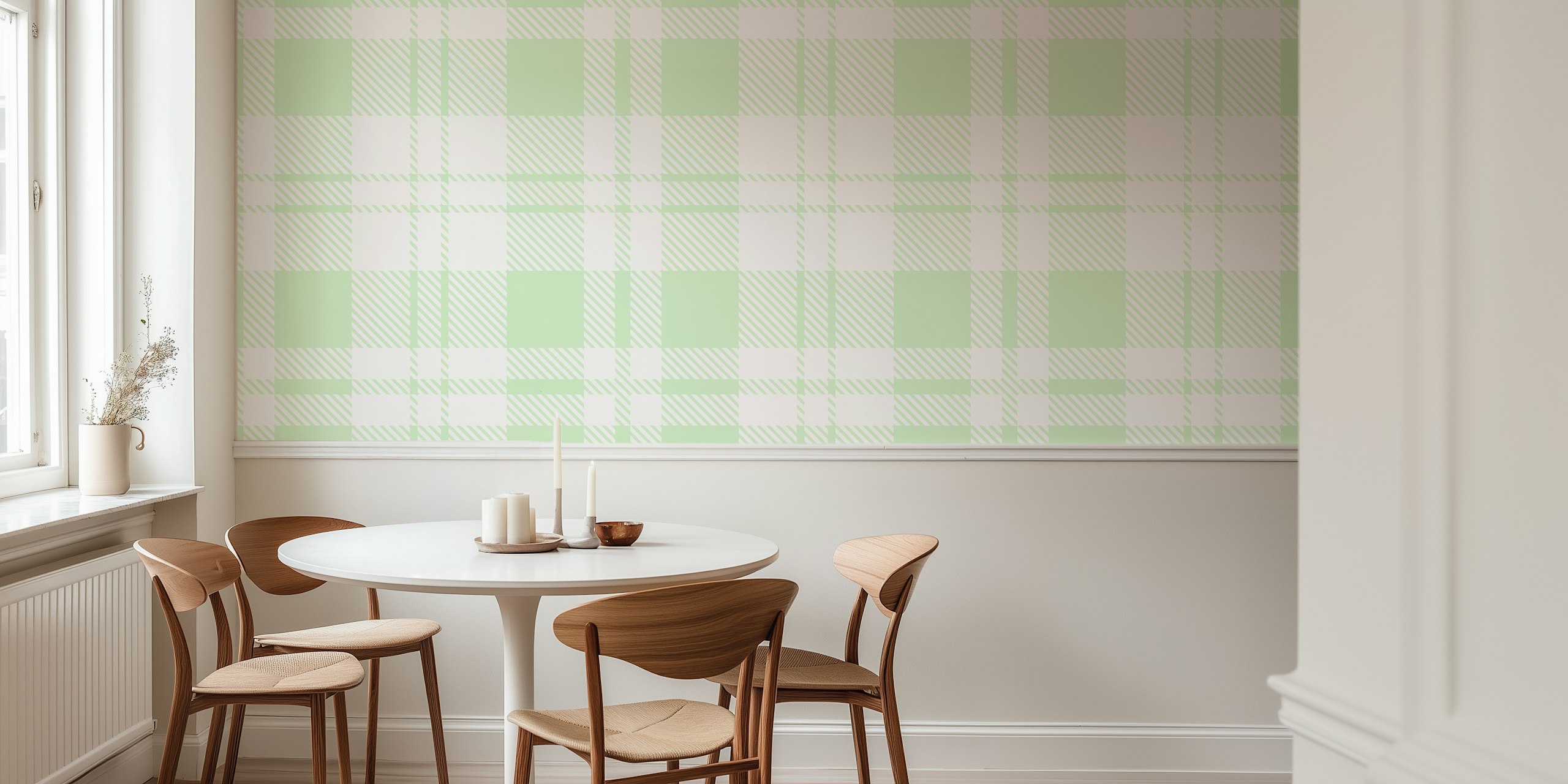 Pale Green Erskine tartan papier peint dans une pièce