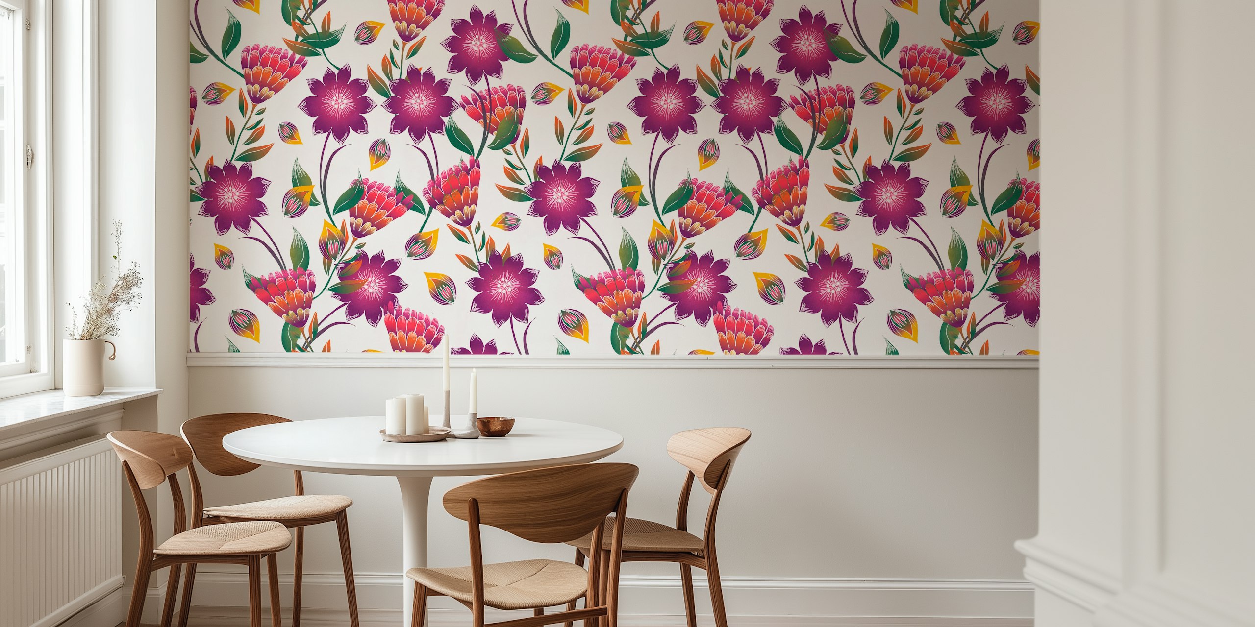 Vibrant Floral Blossom Pattern tapetti huoneessa