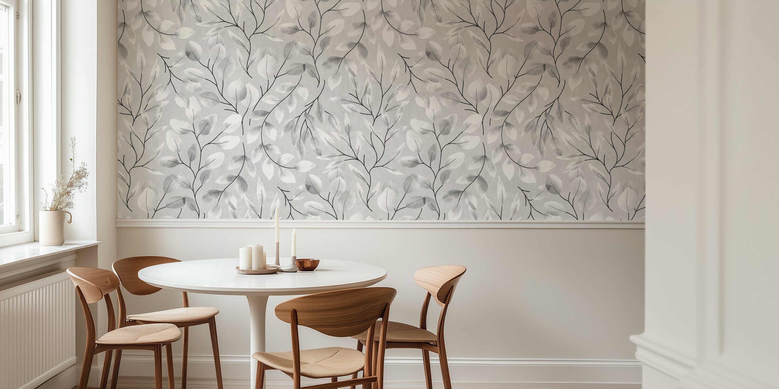 Lovely Leaves - Black and White tapeta v pokoji