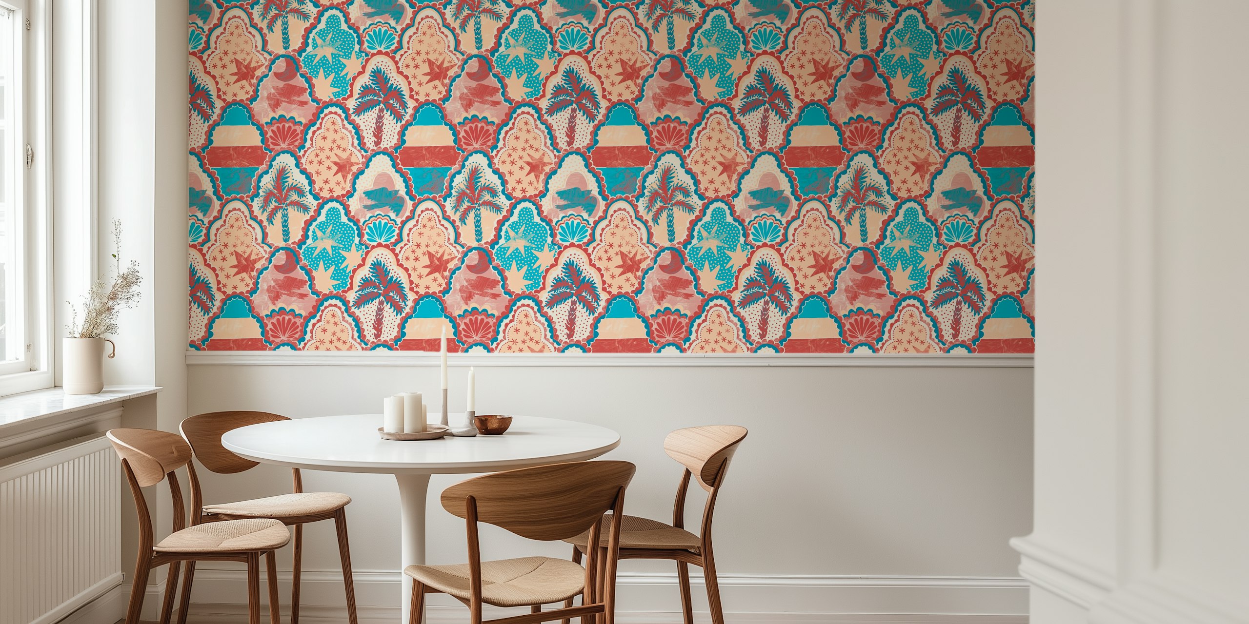 Moroccan Sunset Tiles behang in een kamer