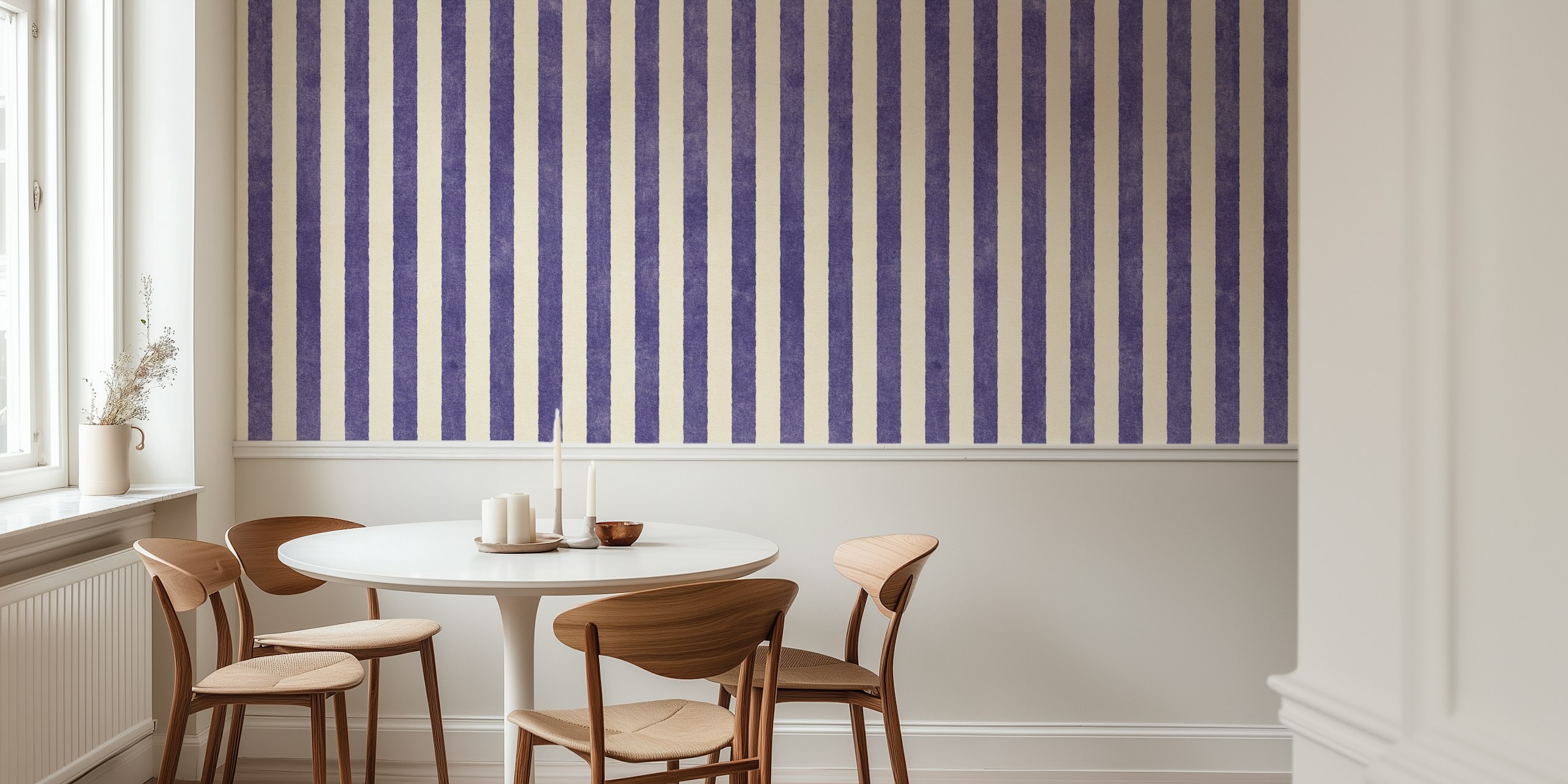 Lavender striped wallpaper in a room setting