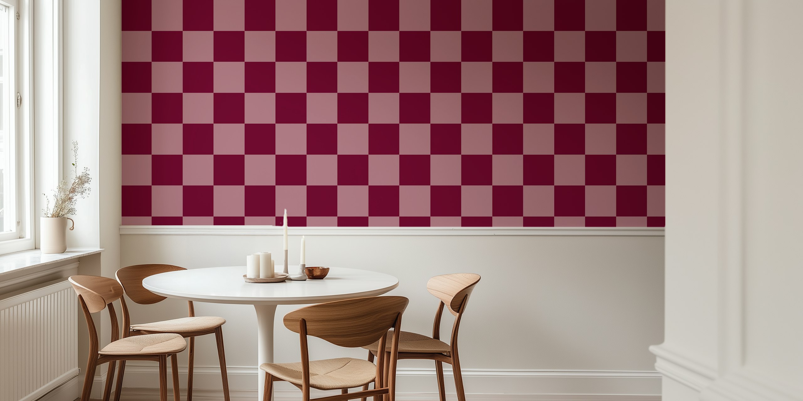 Elegant burgundy blocks wallpaper in a room