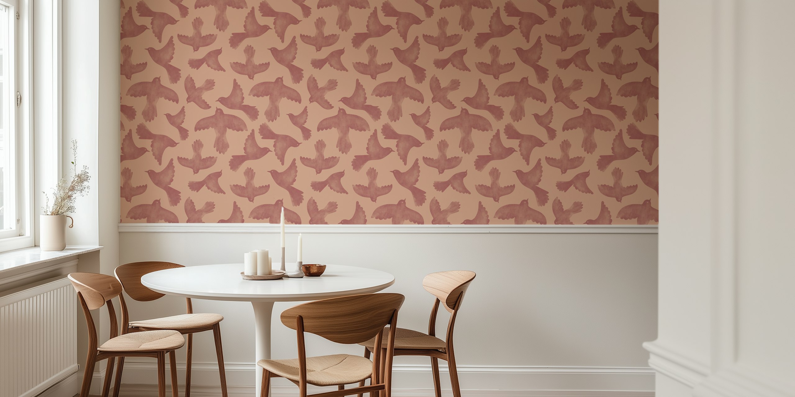 Birds Soaring Peach Brown wallpaper design