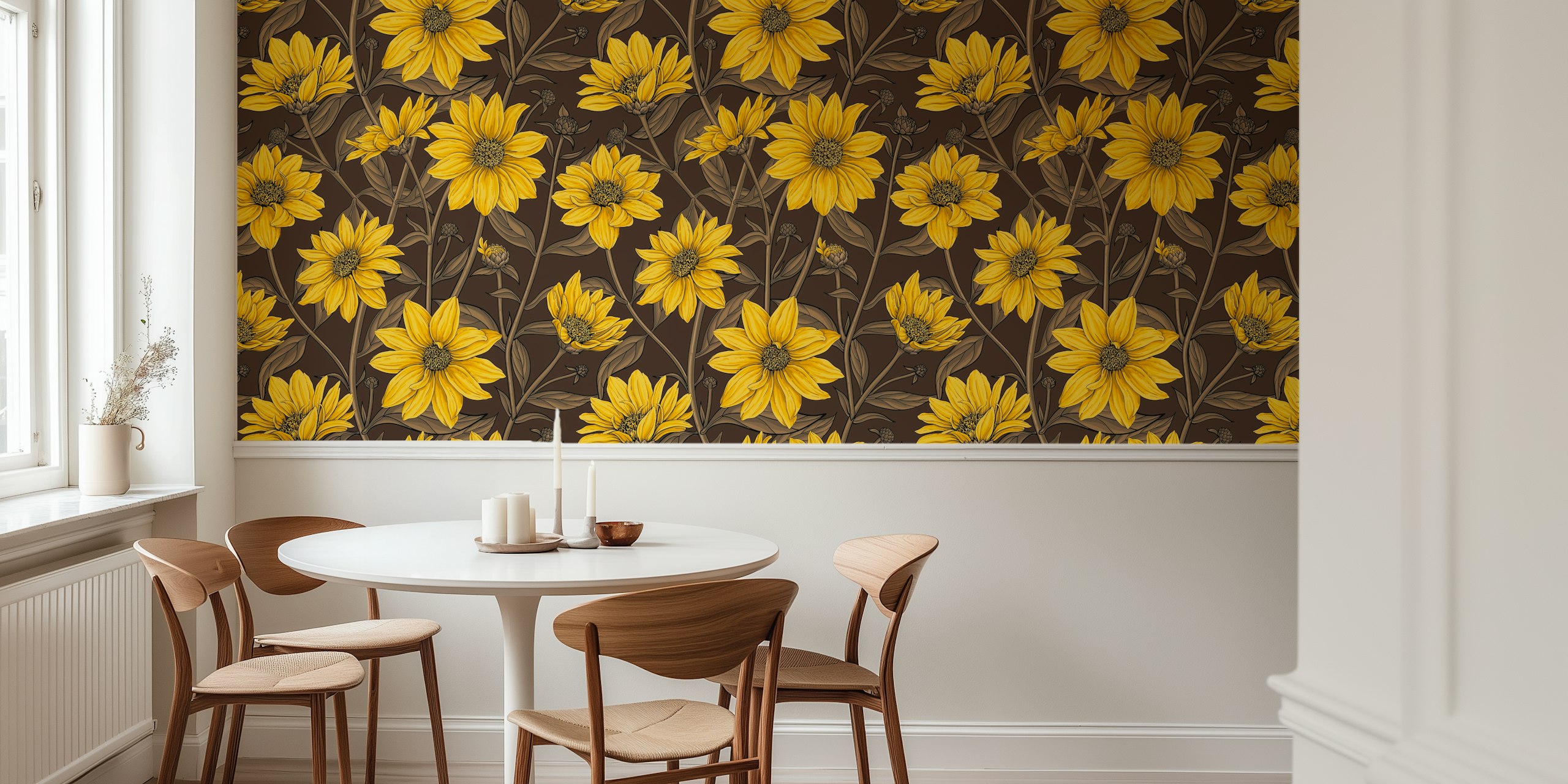 Wild sunflower wallpaper w ustawieniu pokoju