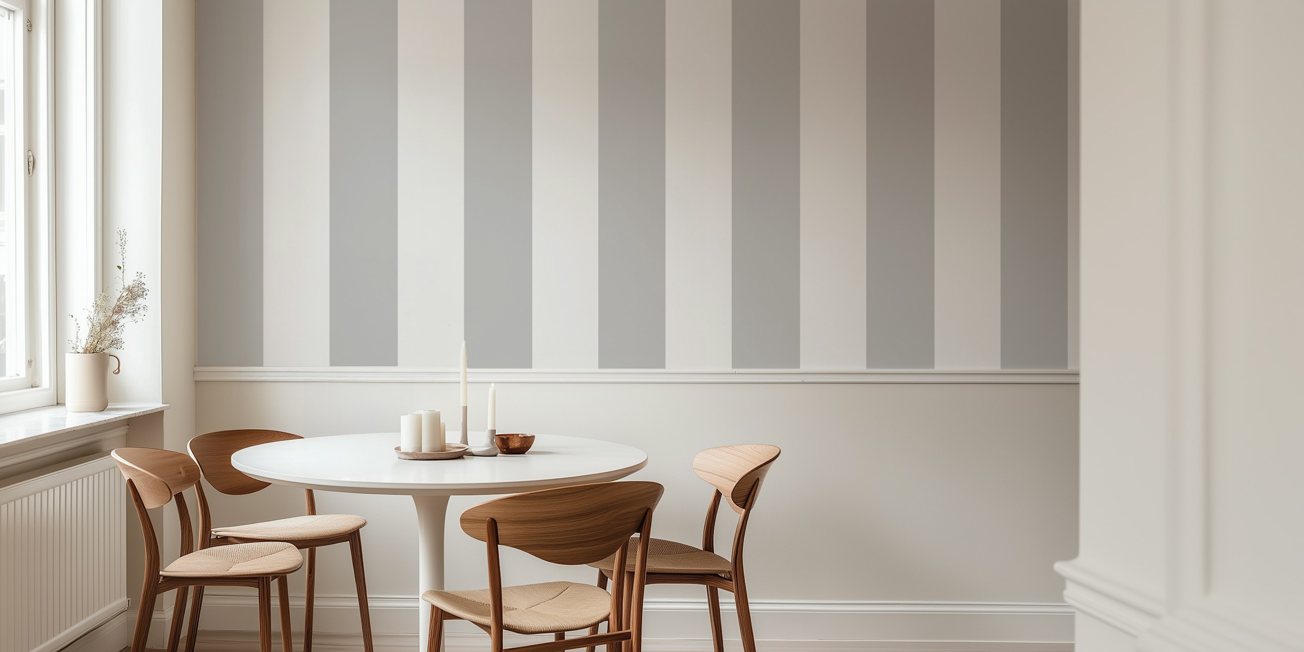 Gray stripe wallpaper in a stylish room