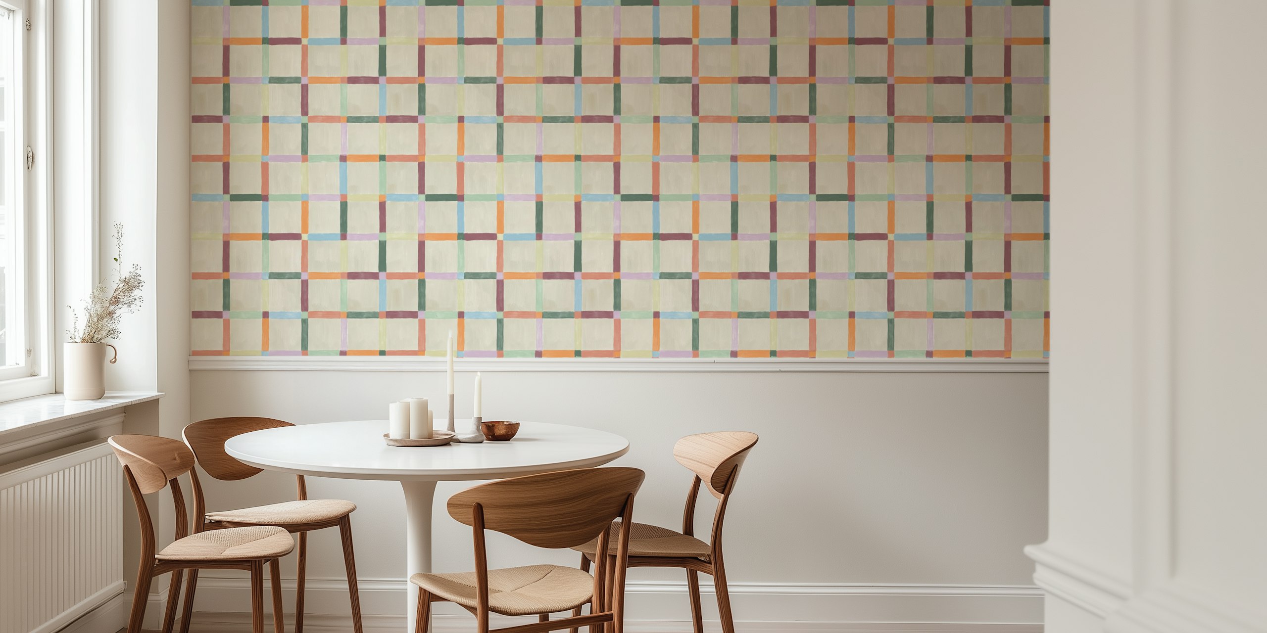 Pastel Grid Harmony - Abstract Brushstrokes Tapete in einem Raum