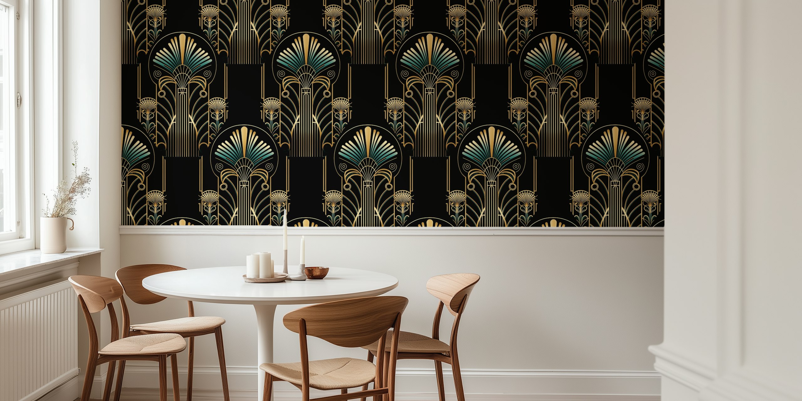 Tapeta Bohemian Luxury Gold Teal v pokoji