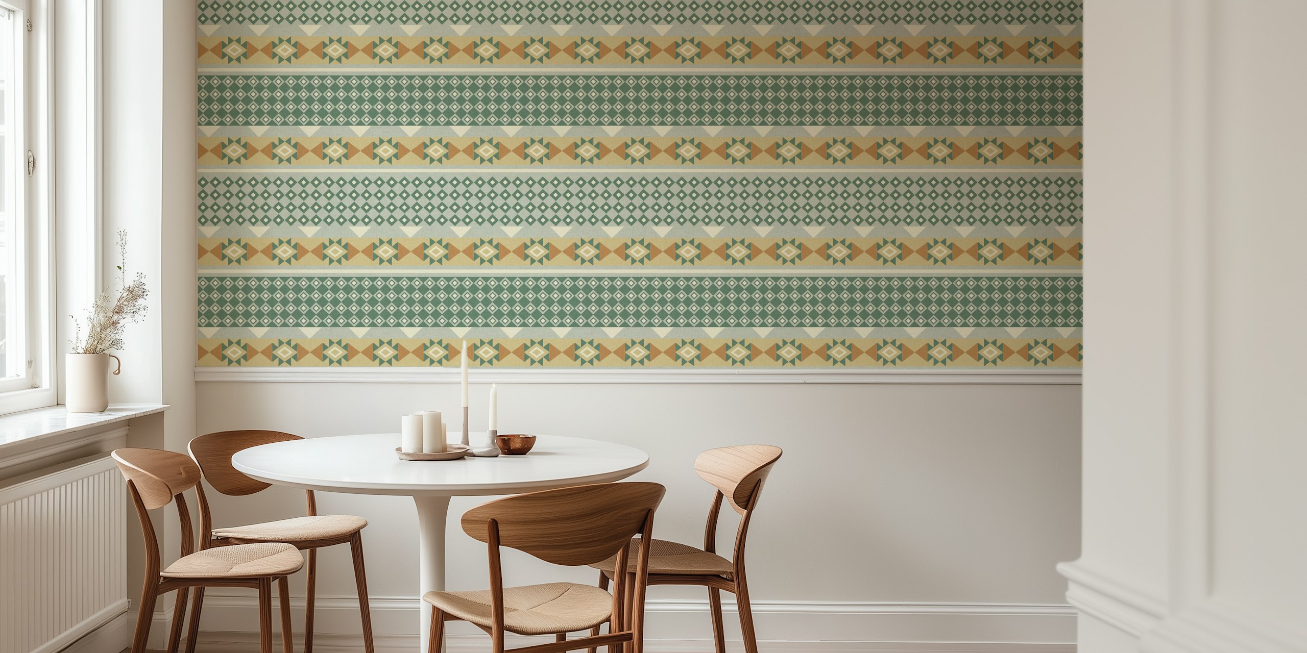 Ethnic geometric plaid wallpaper in a room