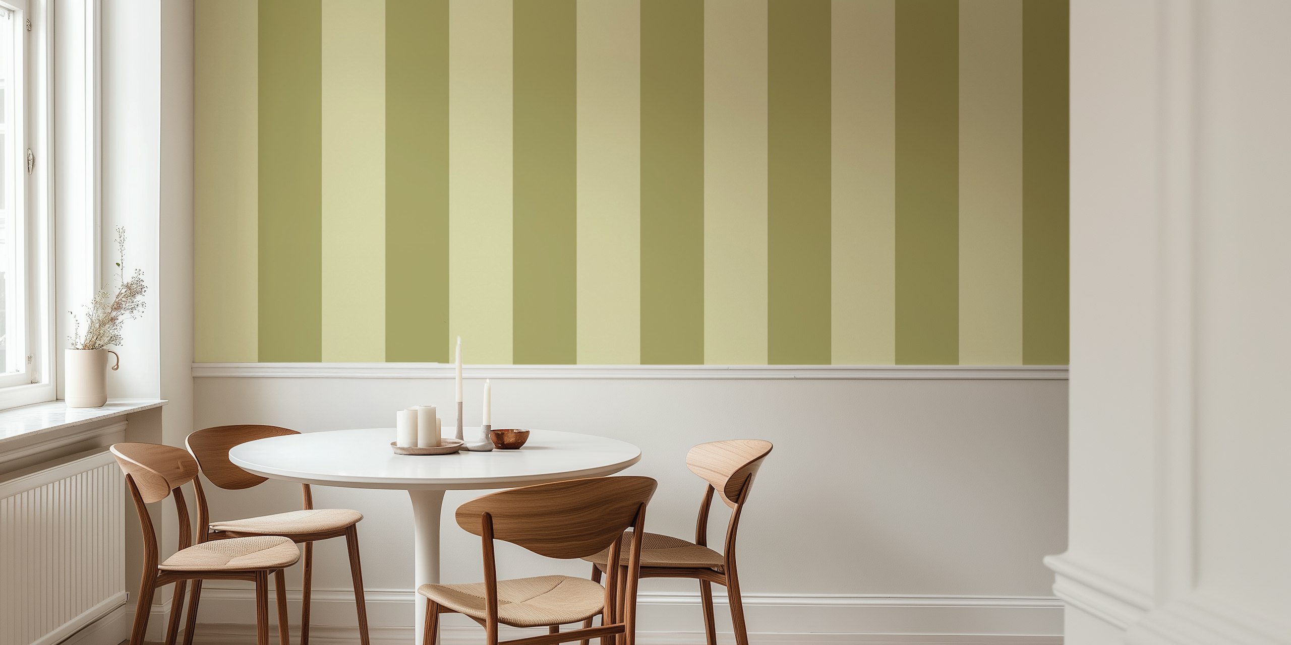 Carta da parati Modern Khaki Olive Stripes in una stanza