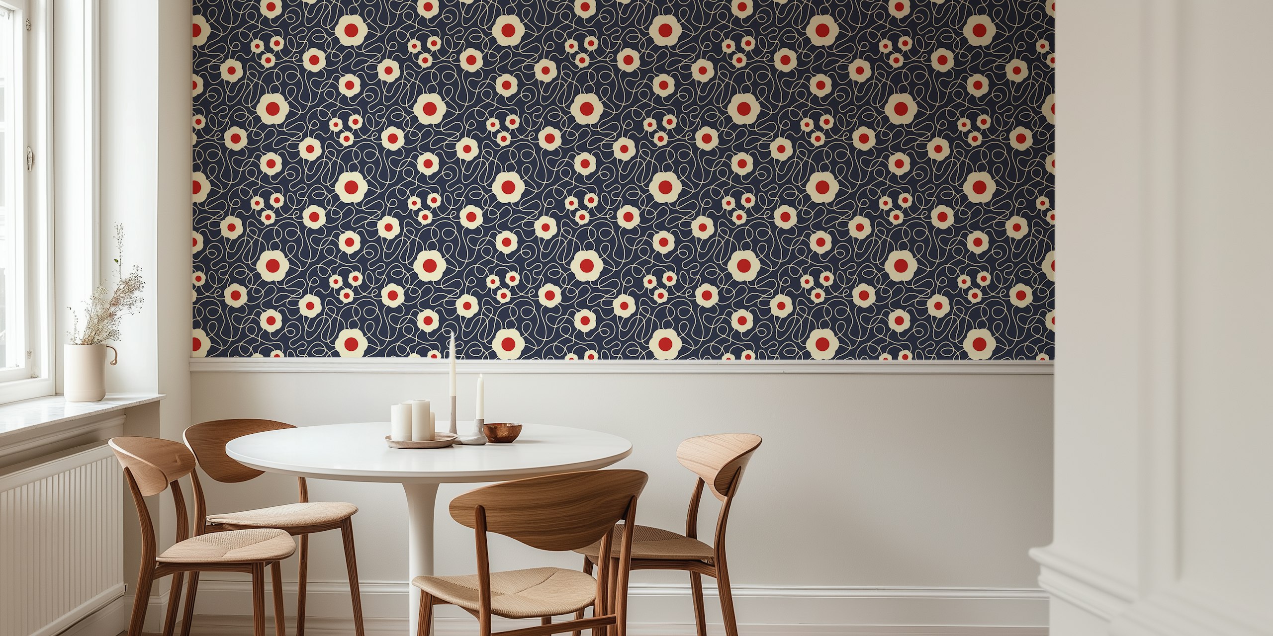Elegance in Bloom Dark Navy Red tapetdesign