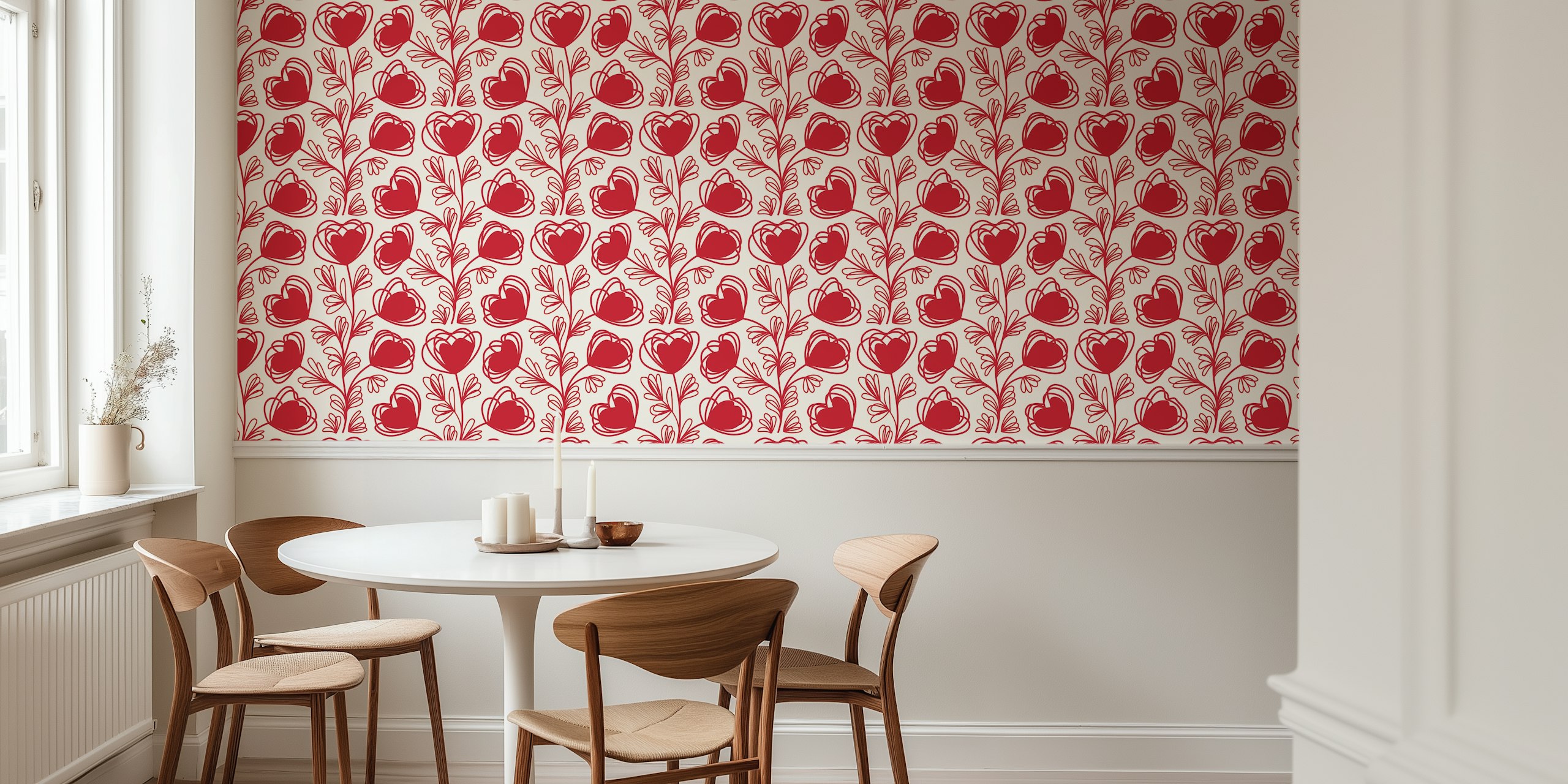 Sweetheart Plant Motif Red wallpaper in a room